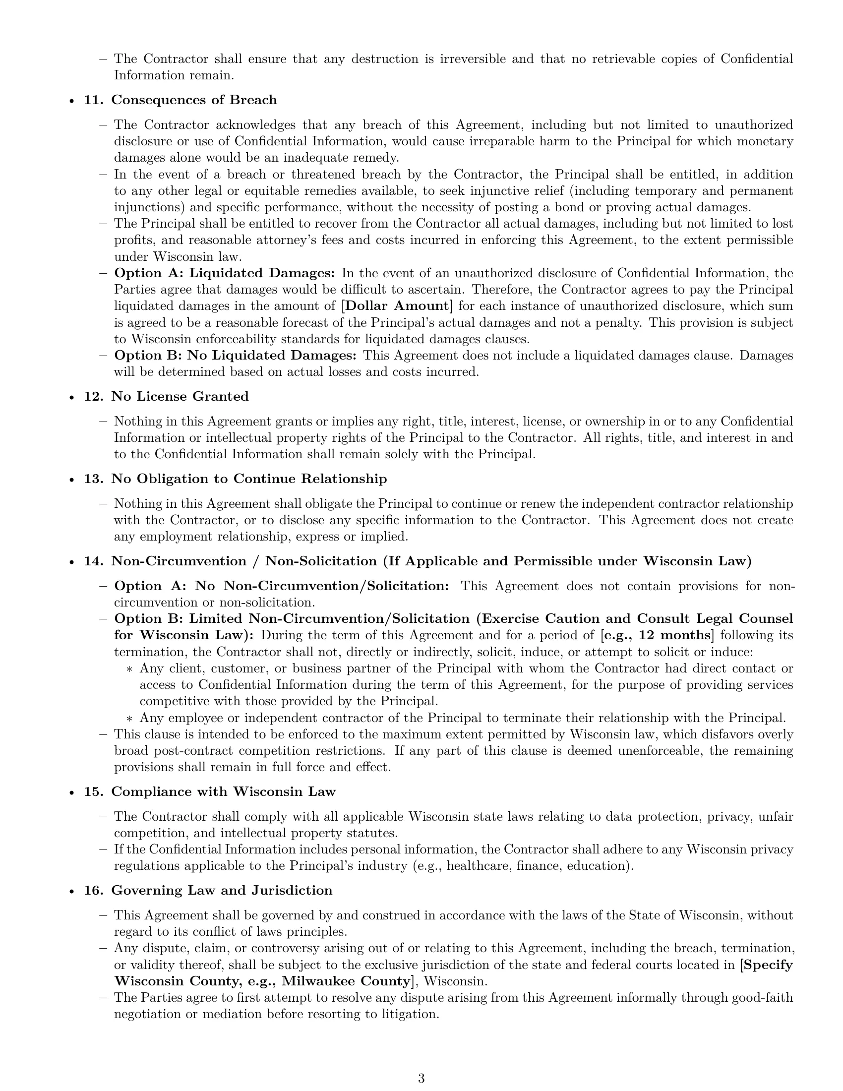 Preview page 3 of Pro Wisconsin independent contractor nda template