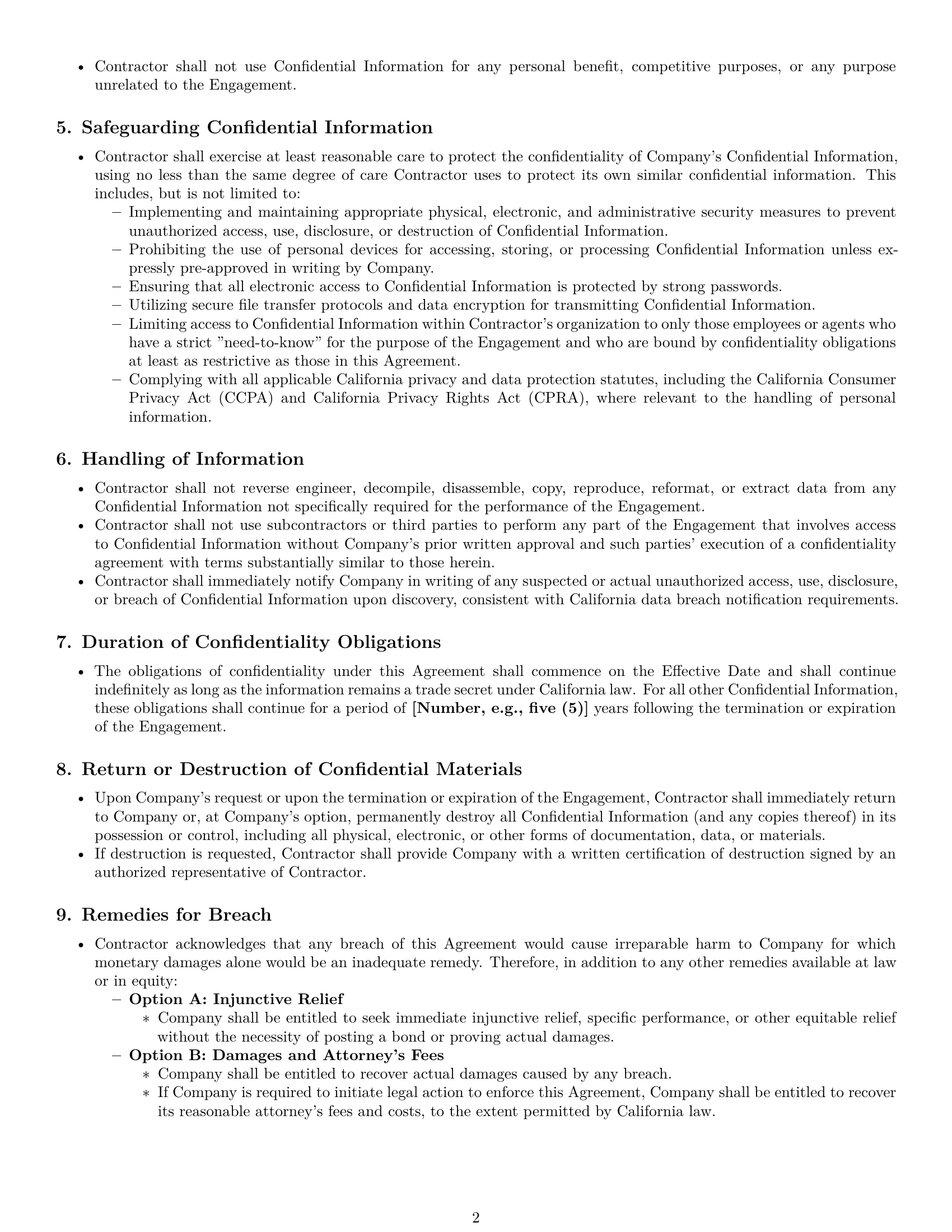 Preview page 2 of Pro California independent contractor nda template