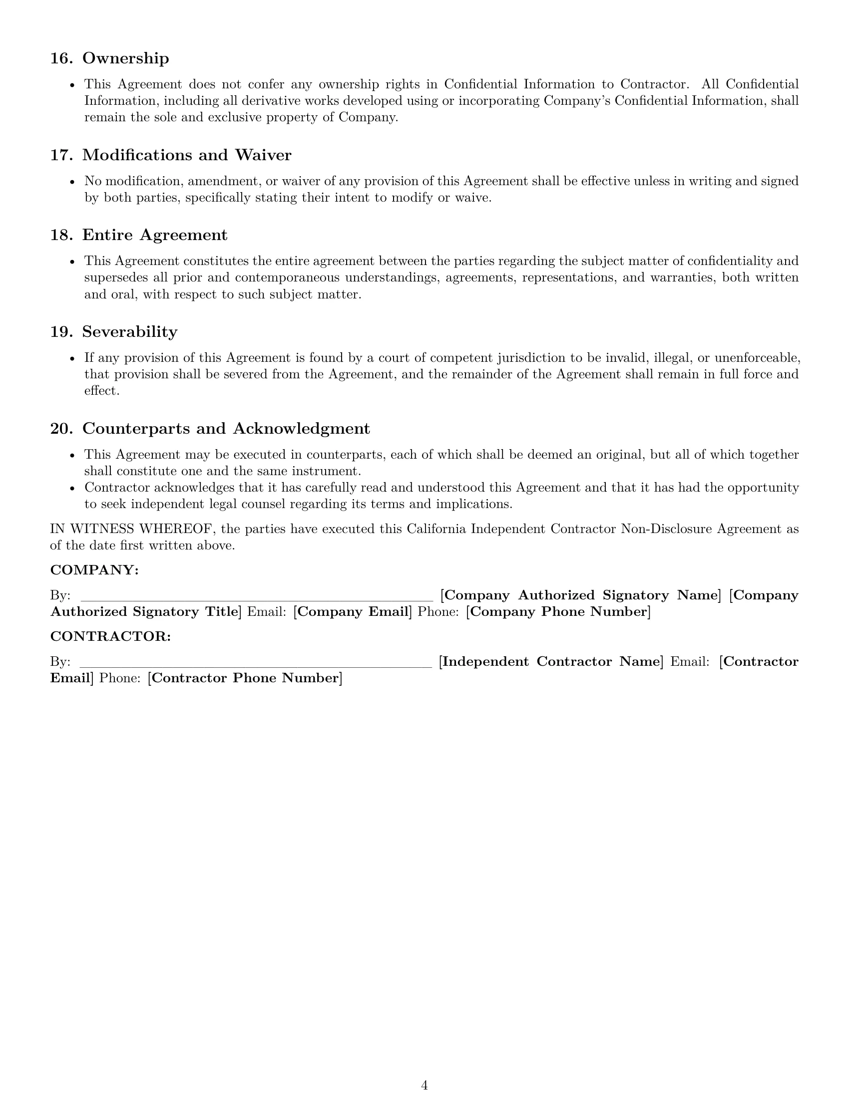 Preview page 4 of Pro California independent contractor nda template
