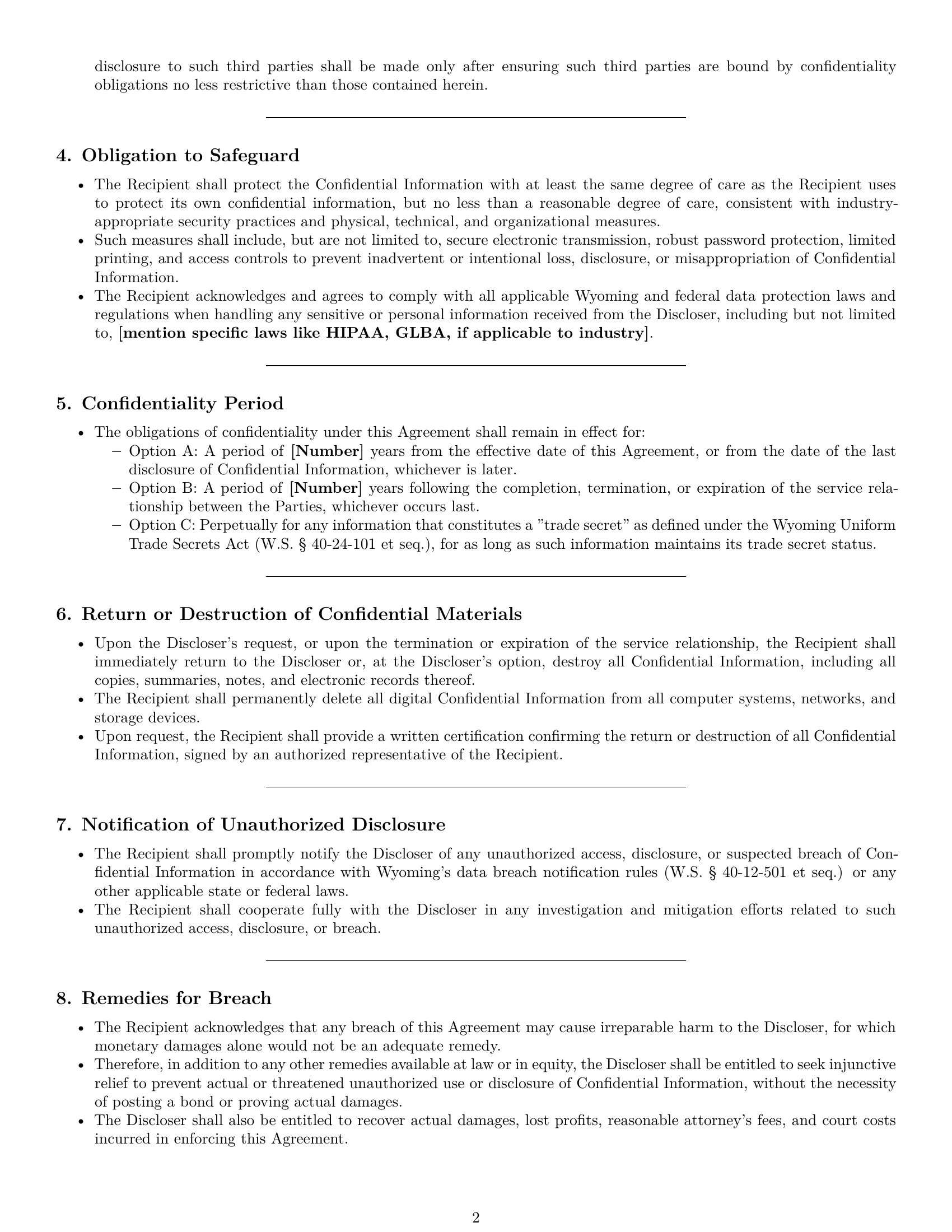 Preview page 2 of Pro Wyoming independent contractor nda template
