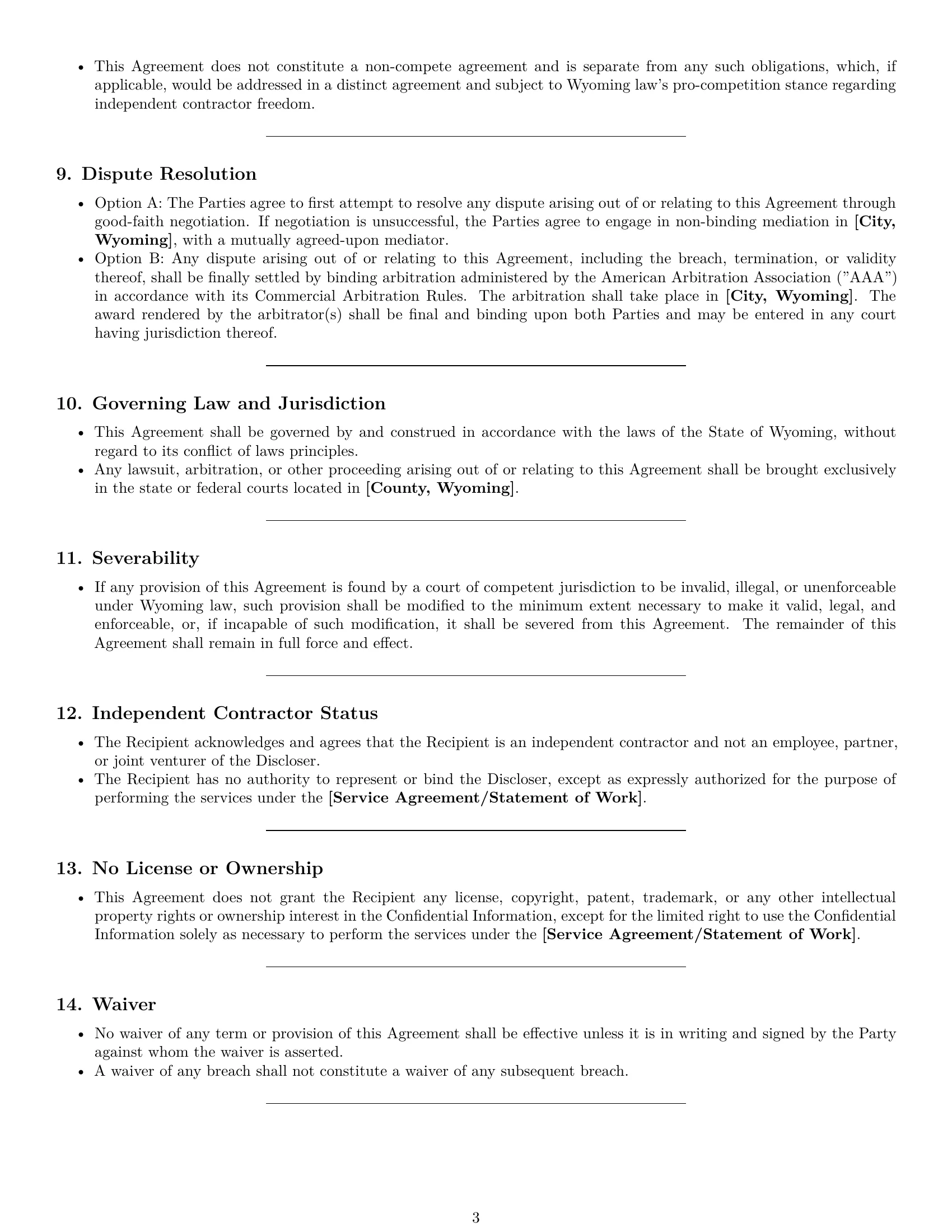 Preview page 3 of Pro Wyoming independent contractor nda template