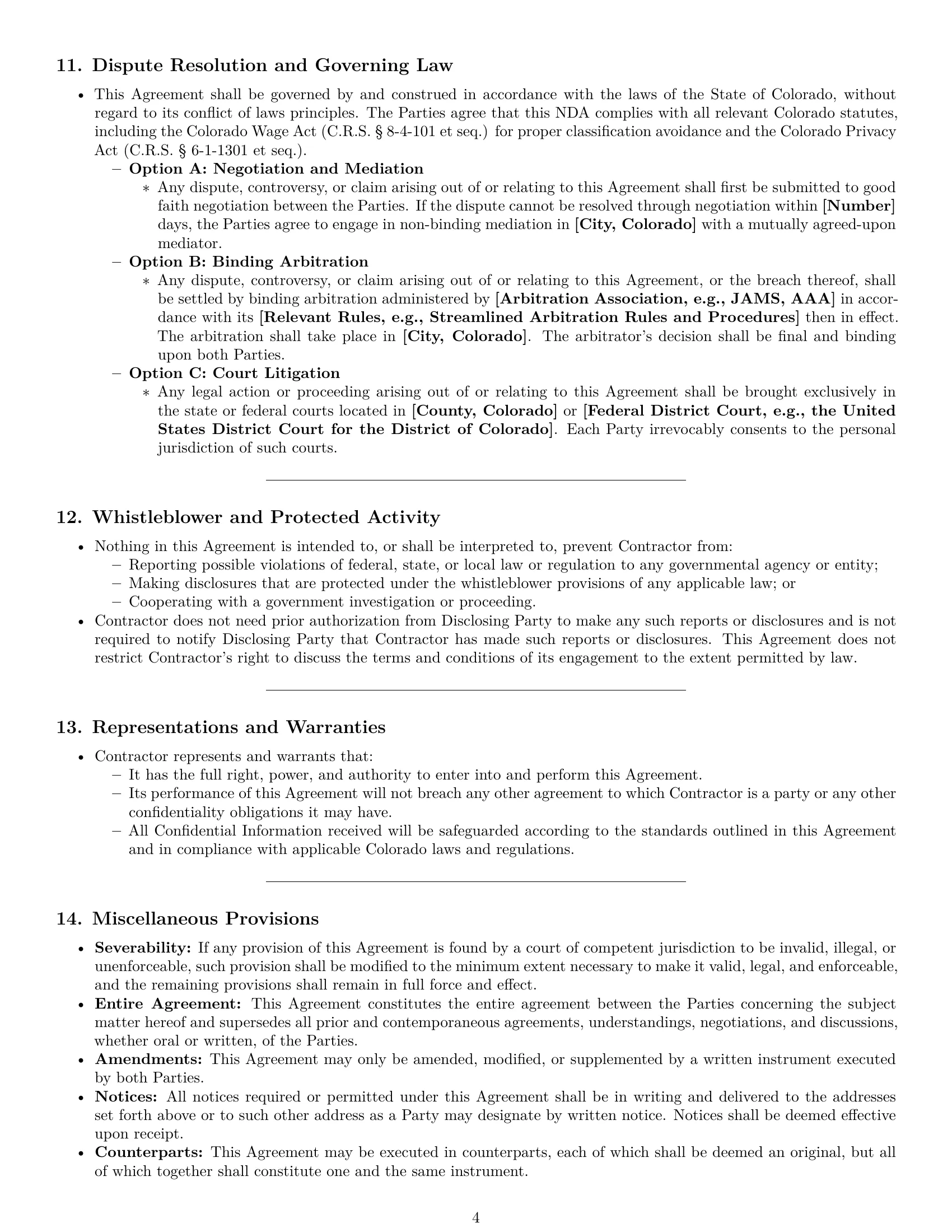 Preview page 4 of Pro Colorado independent contractor nda template