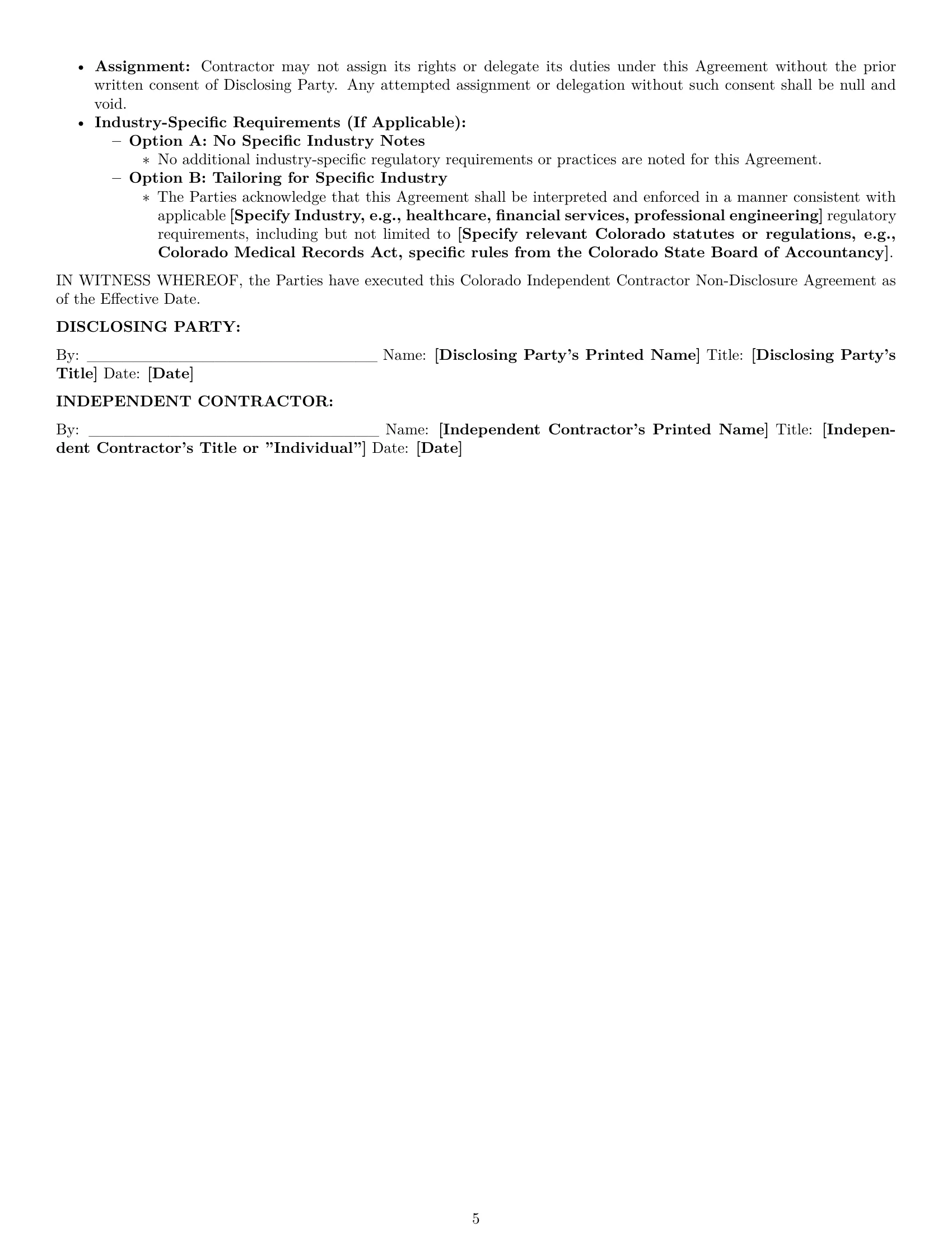 Preview page 5 of Pro Colorado independent contractor nda template