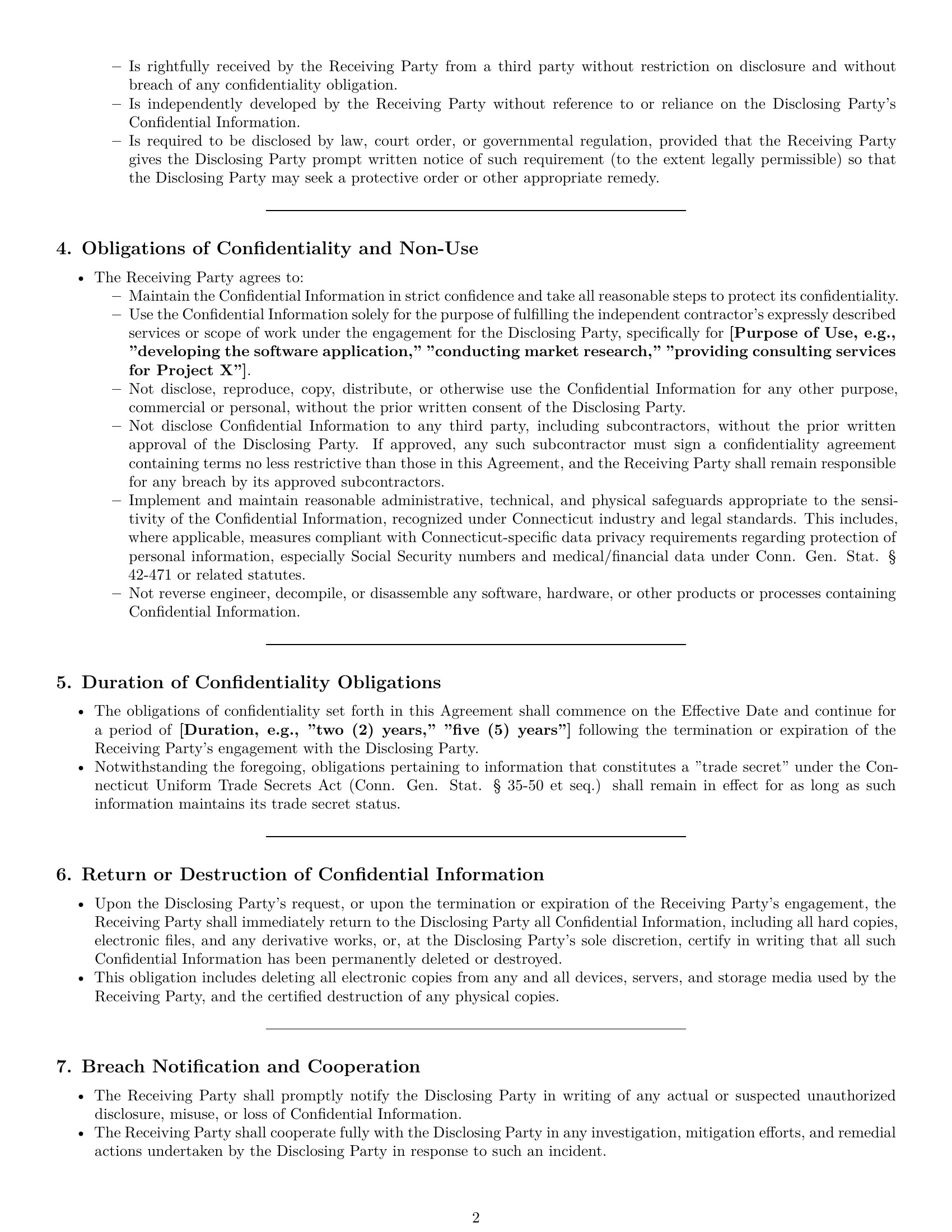 Preview page 2 of Pro Connecticut independent contractor nda template