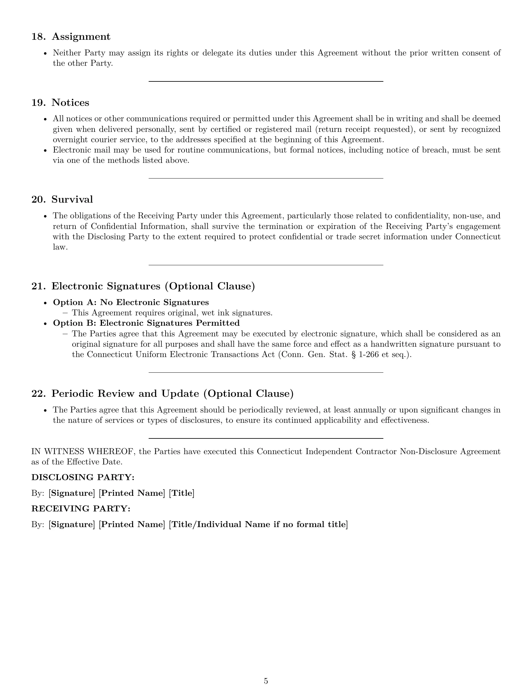Preview page 5 of Pro Connecticut independent contractor nda template