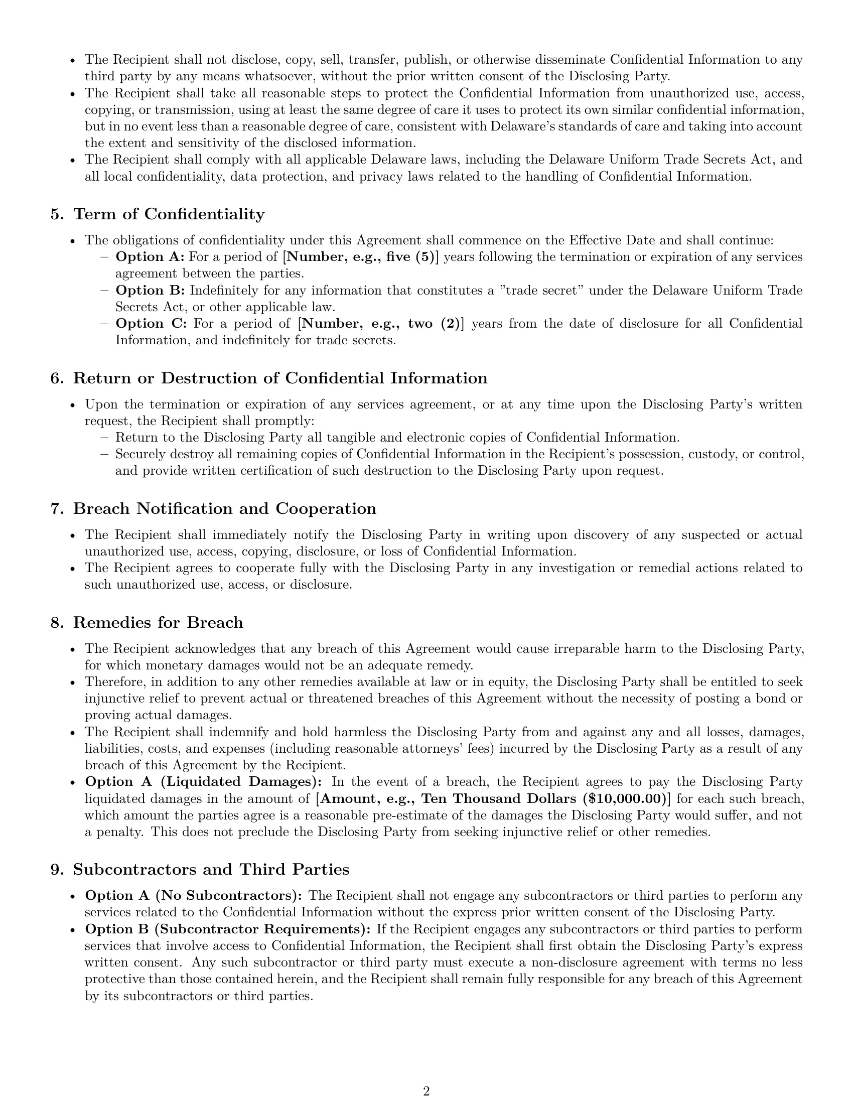 Preview page 2 of Pro Delaware independent contractor nda template