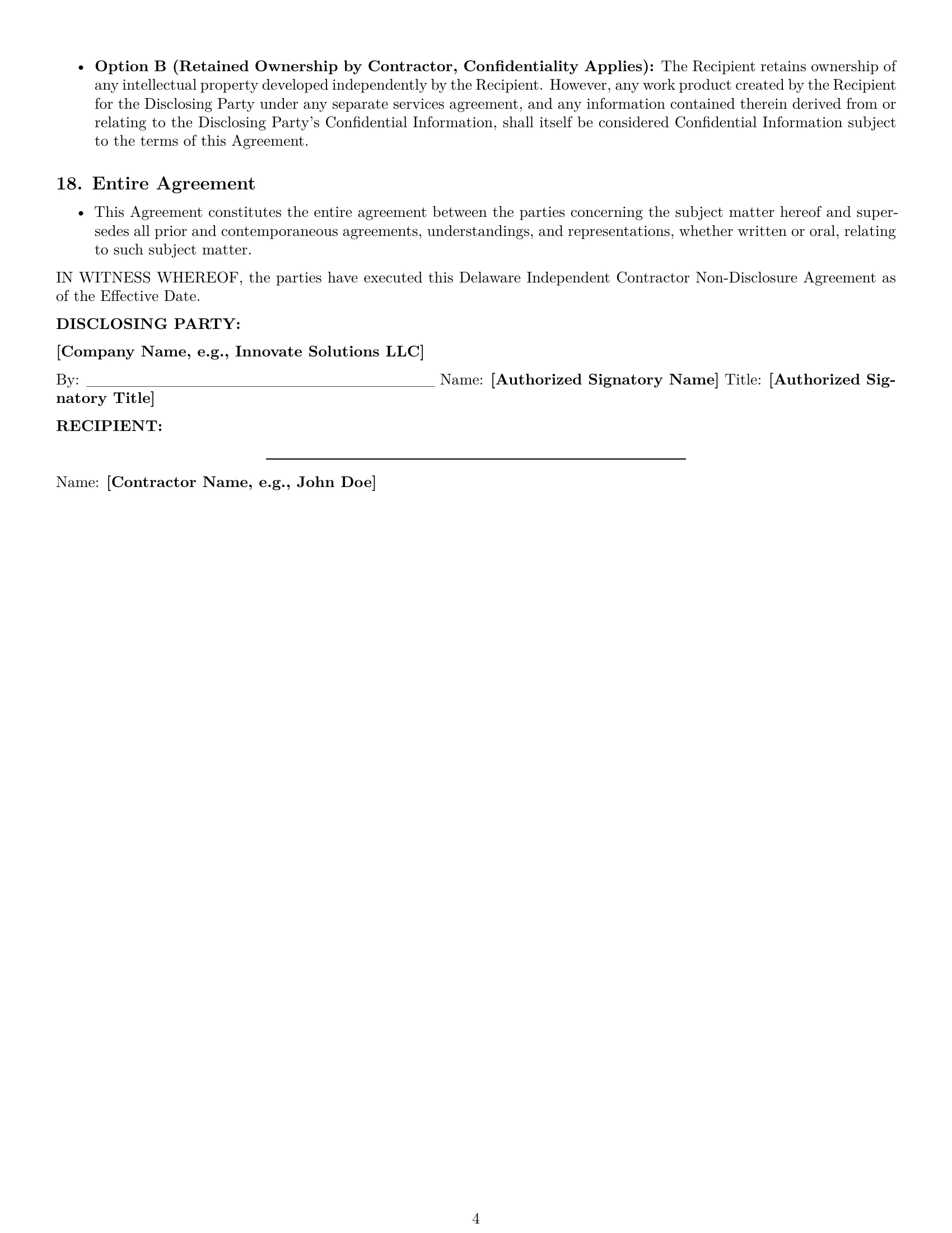 Preview page 4 of Pro Delaware independent contractor nda template