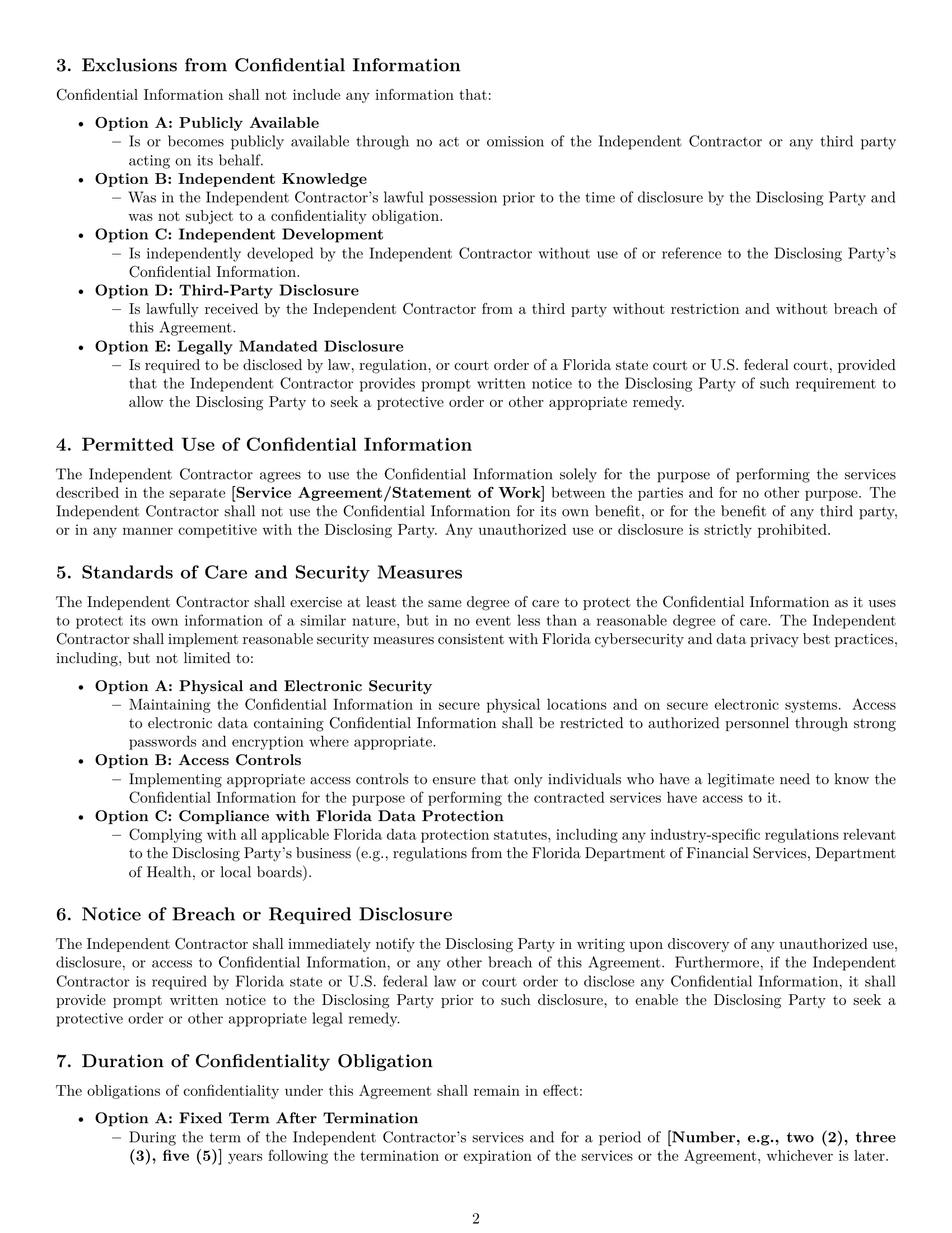 Preview page 2 of Pro Florida independent contractor nda template