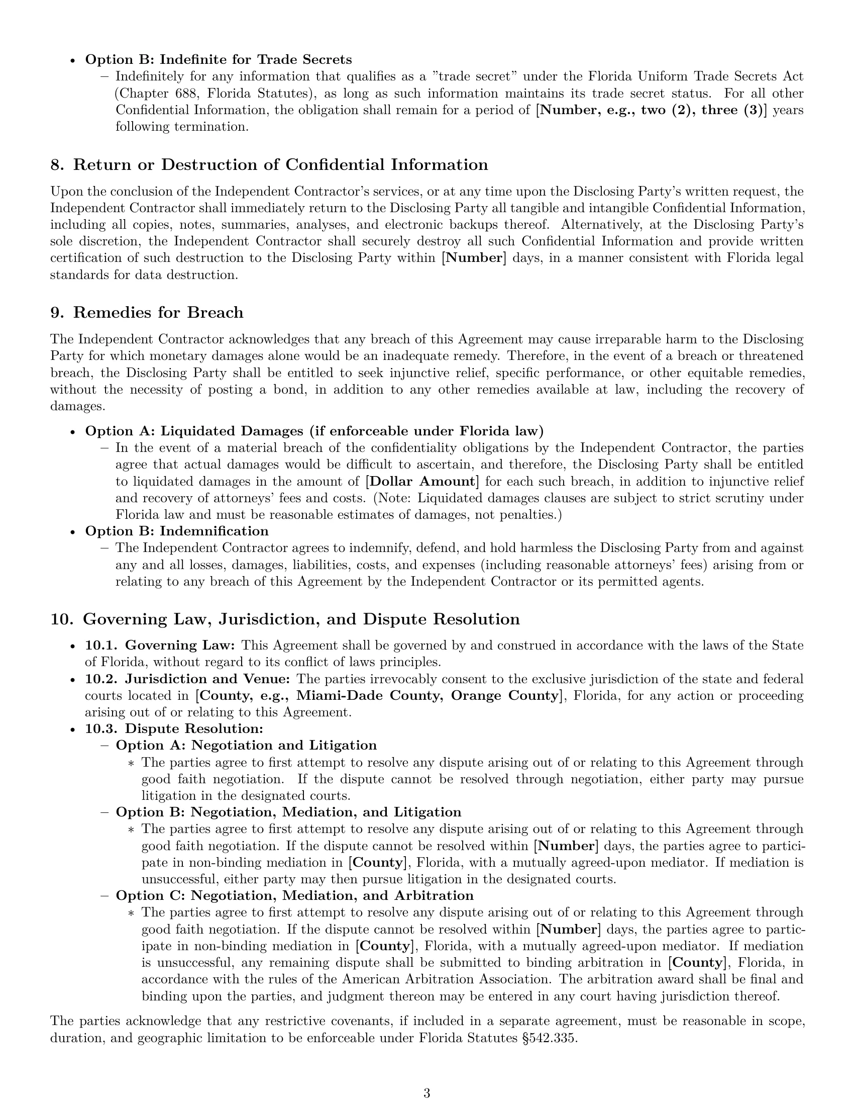 Preview page 3 of Pro Florida independent contractor nda template