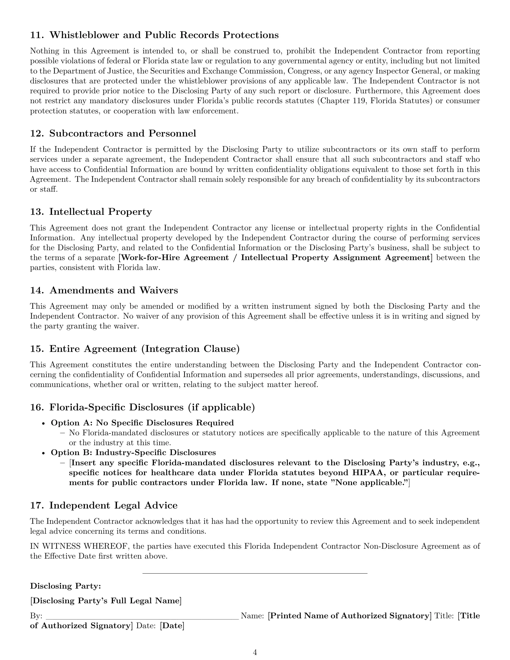 Preview page 4 of Pro Florida independent contractor nda template