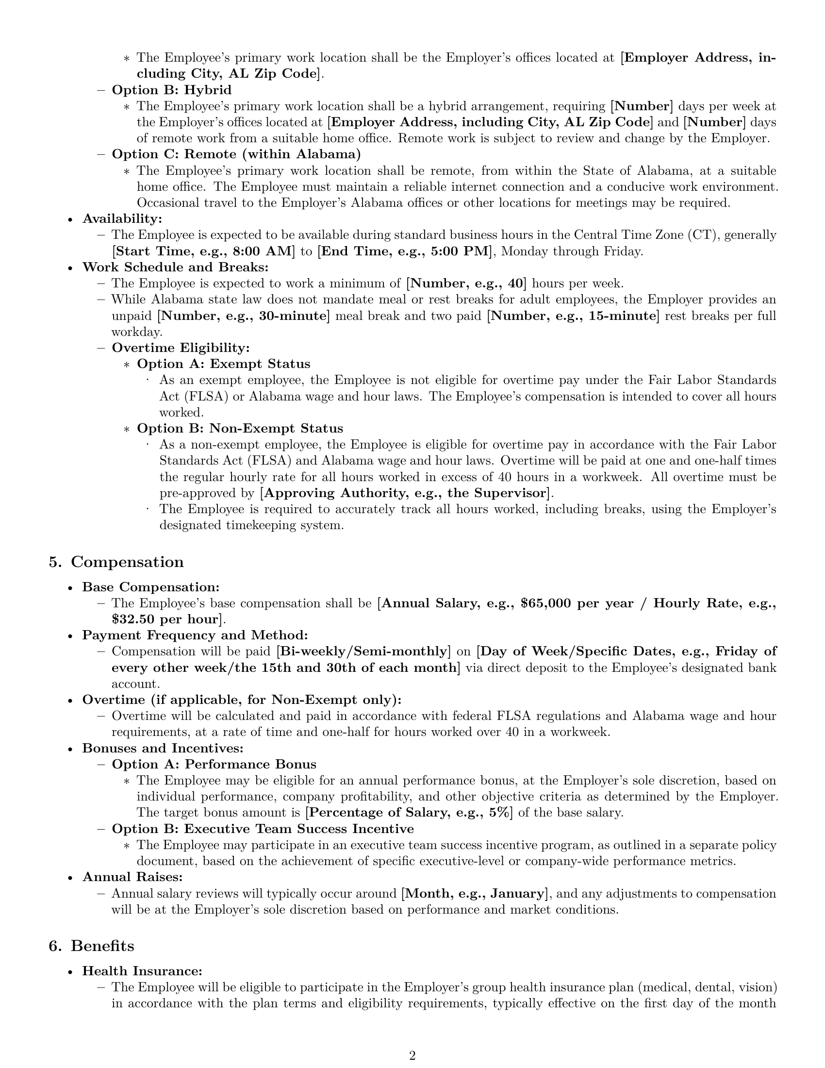 Preview page 2 of Pro Alabama executive assistant employment contract template