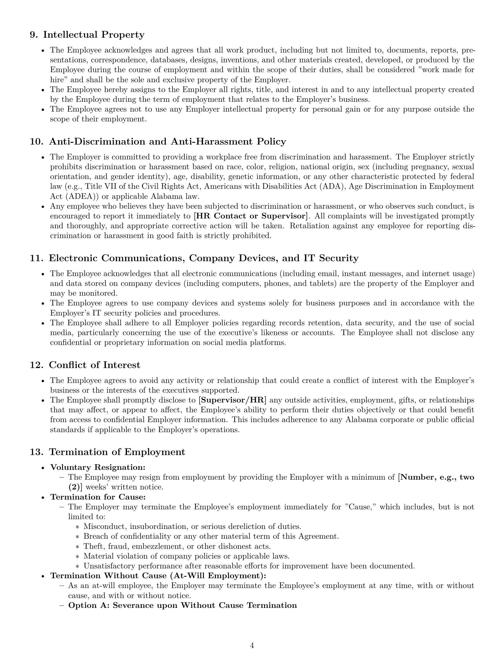 Preview page 4 of Pro Alabama executive assistant employment contract template