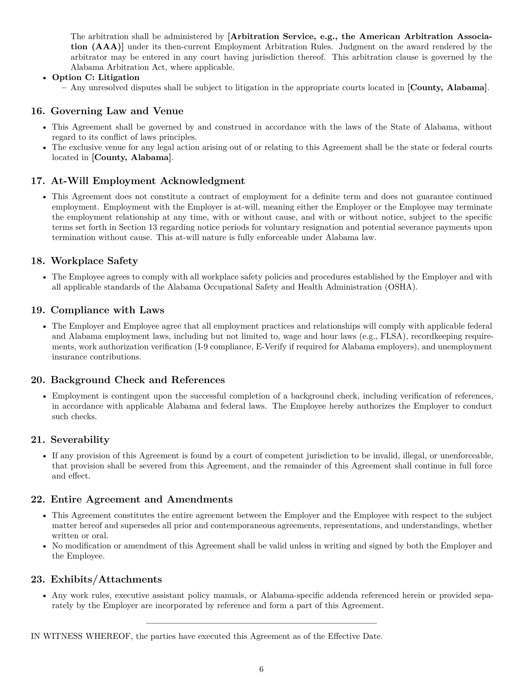 Preview page 6 of Pro Alabama executive assistant employment contract template