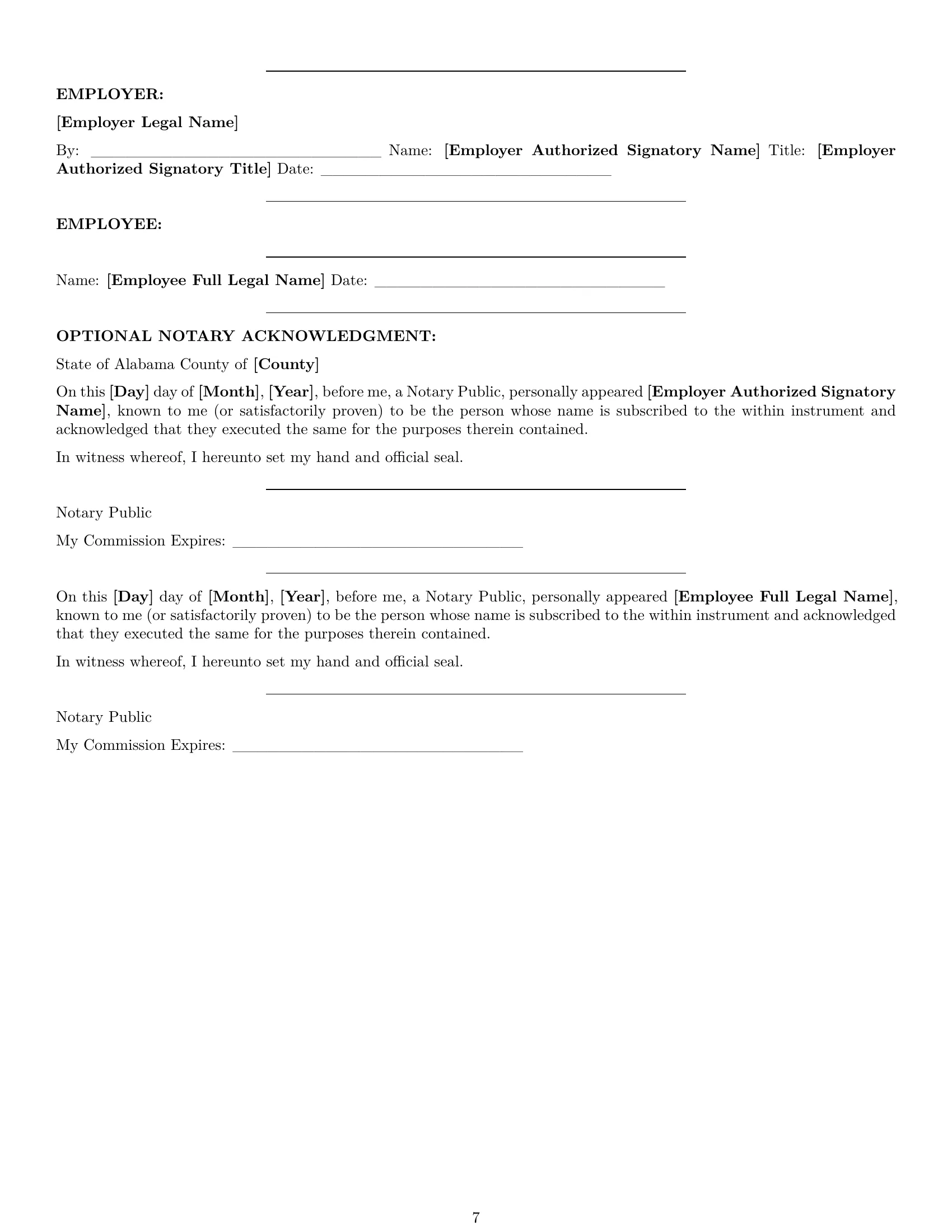 Preview page 7 of Pro Alabama executive assistant employment contract template