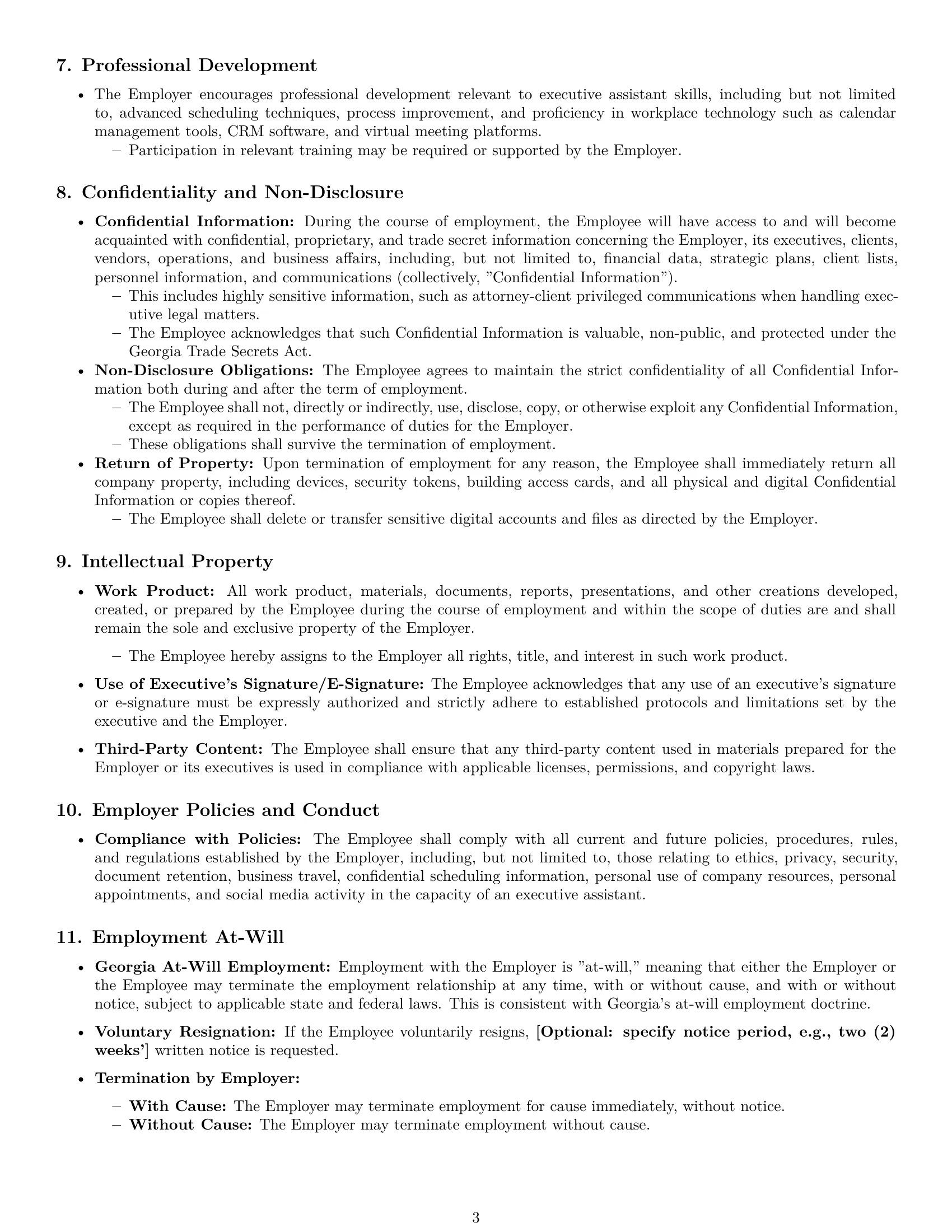 Preview page 3 of Pro Georgia executive assistant employment contract template