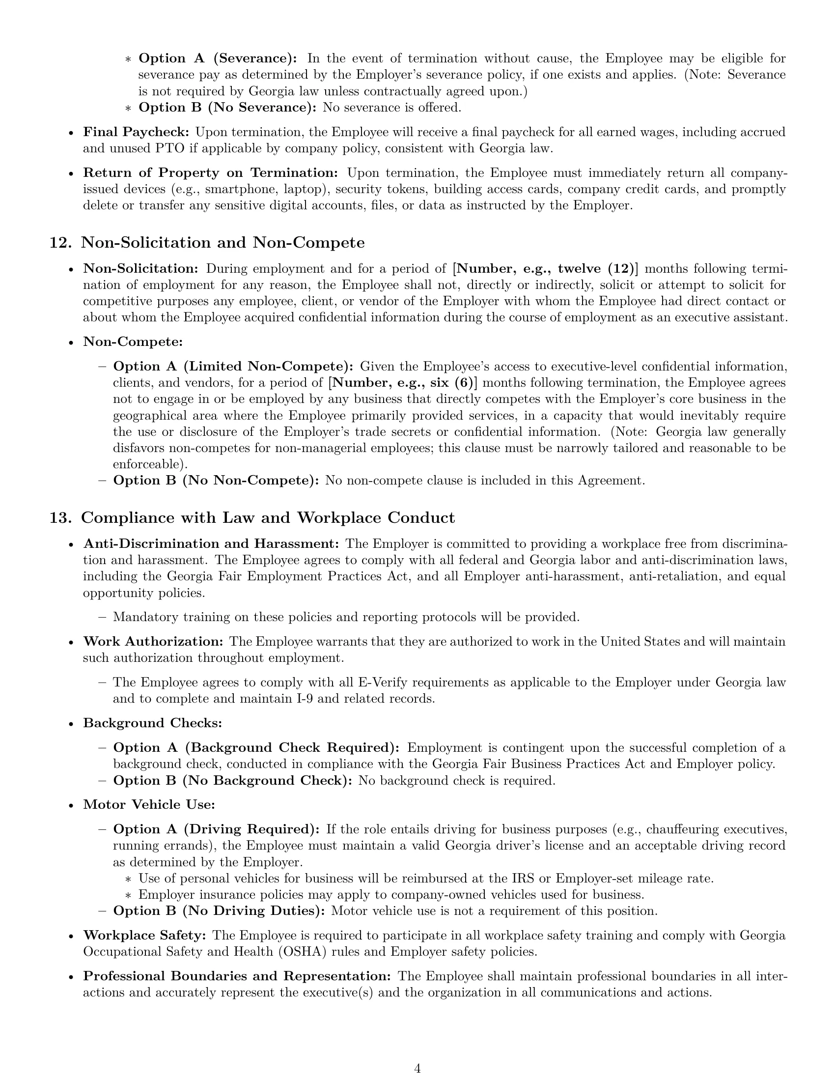 Preview page 4 of Pro Georgia executive assistant employment contract template