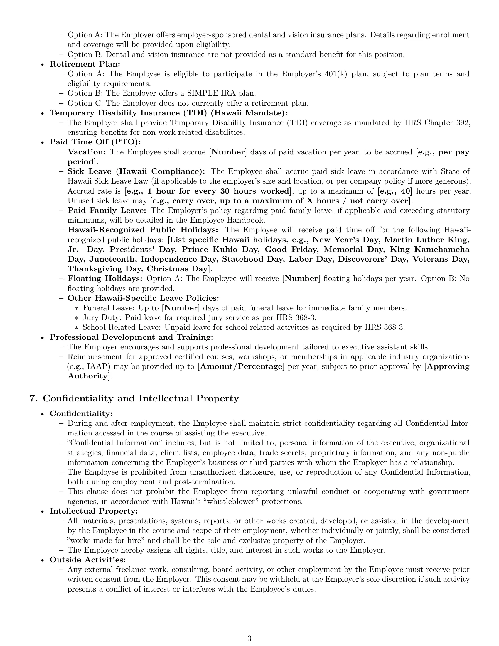 Preview page 3 of Pro Hawaii executive assistant employment contract template