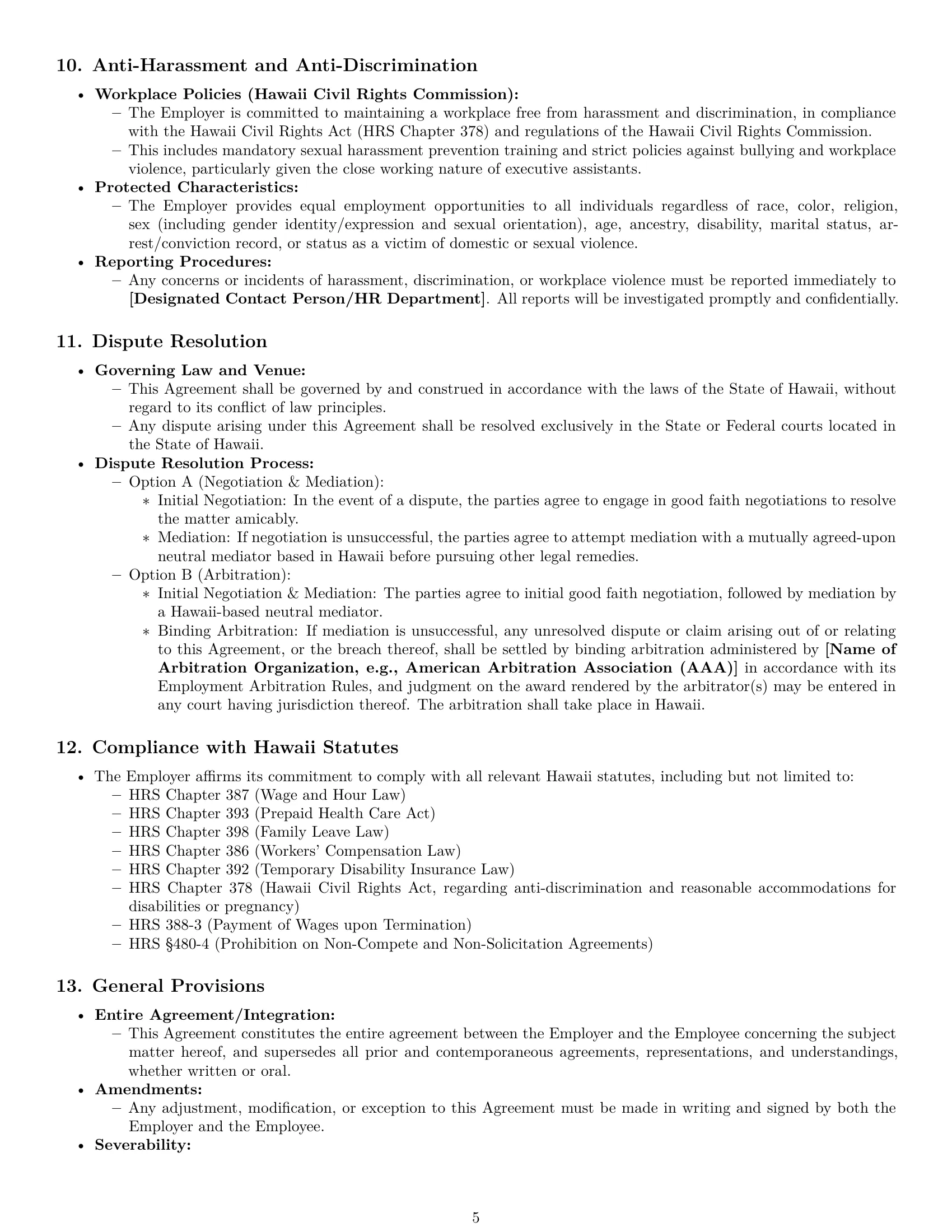 Preview page 5 of Pro Hawaii executive assistant employment contract template