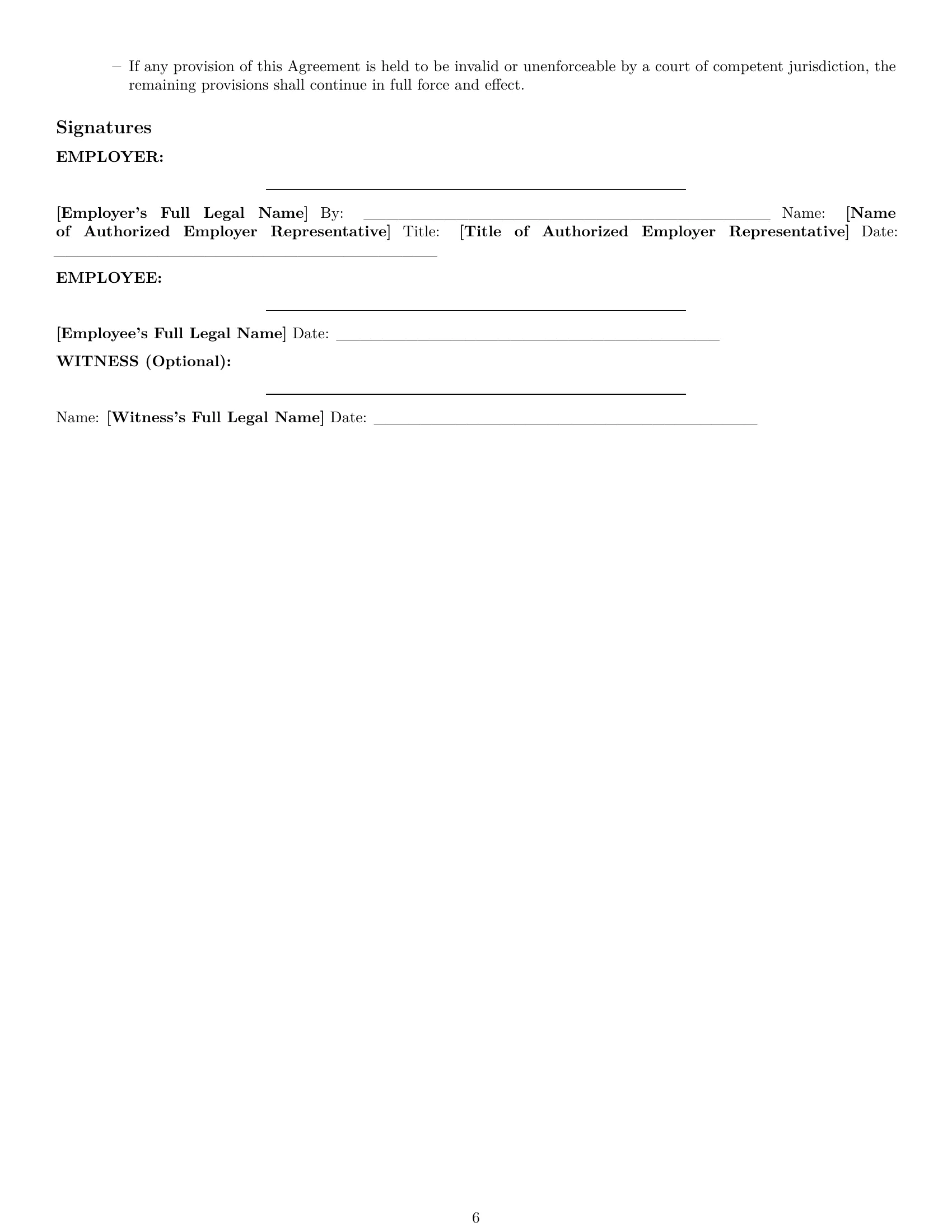 Preview page 6 of Pro Hawaii executive assistant employment contract template