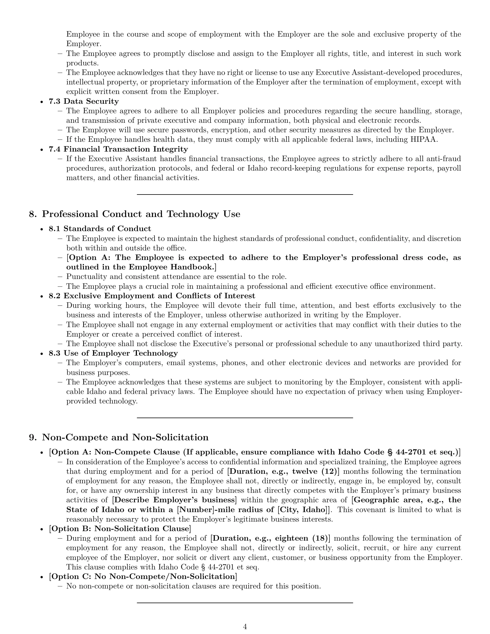 Preview page 4 of Pro Idaho executive assistant employment contract template