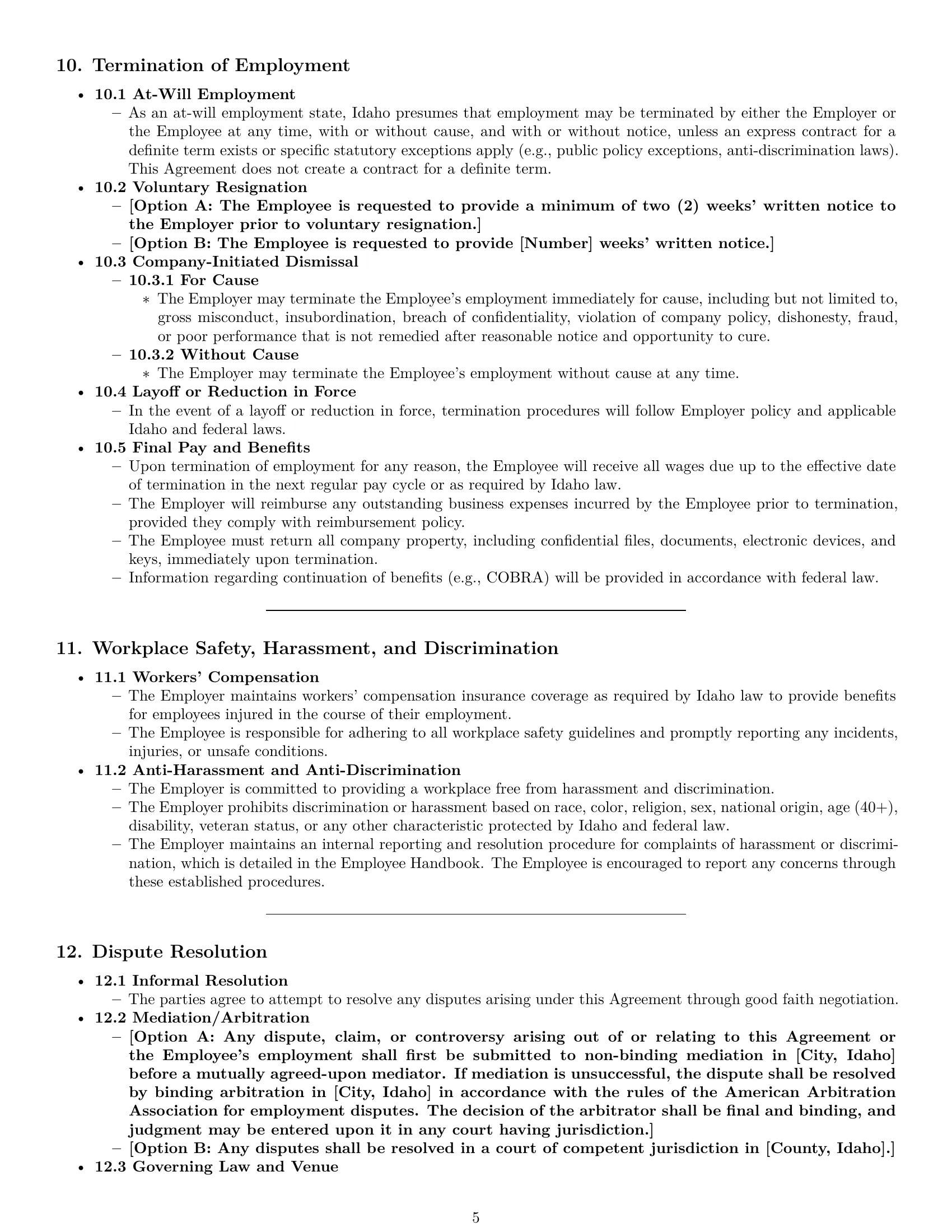 Preview page 5 of Pro Idaho executive assistant employment contract template