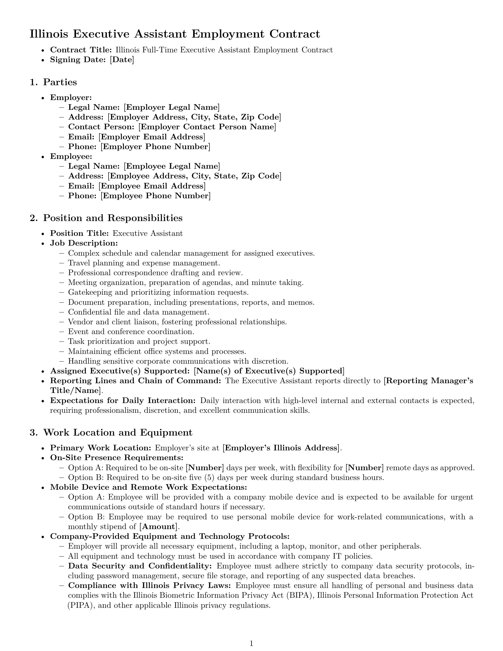 Preview page 1 of Pro Illinois executive assistant employment contract template