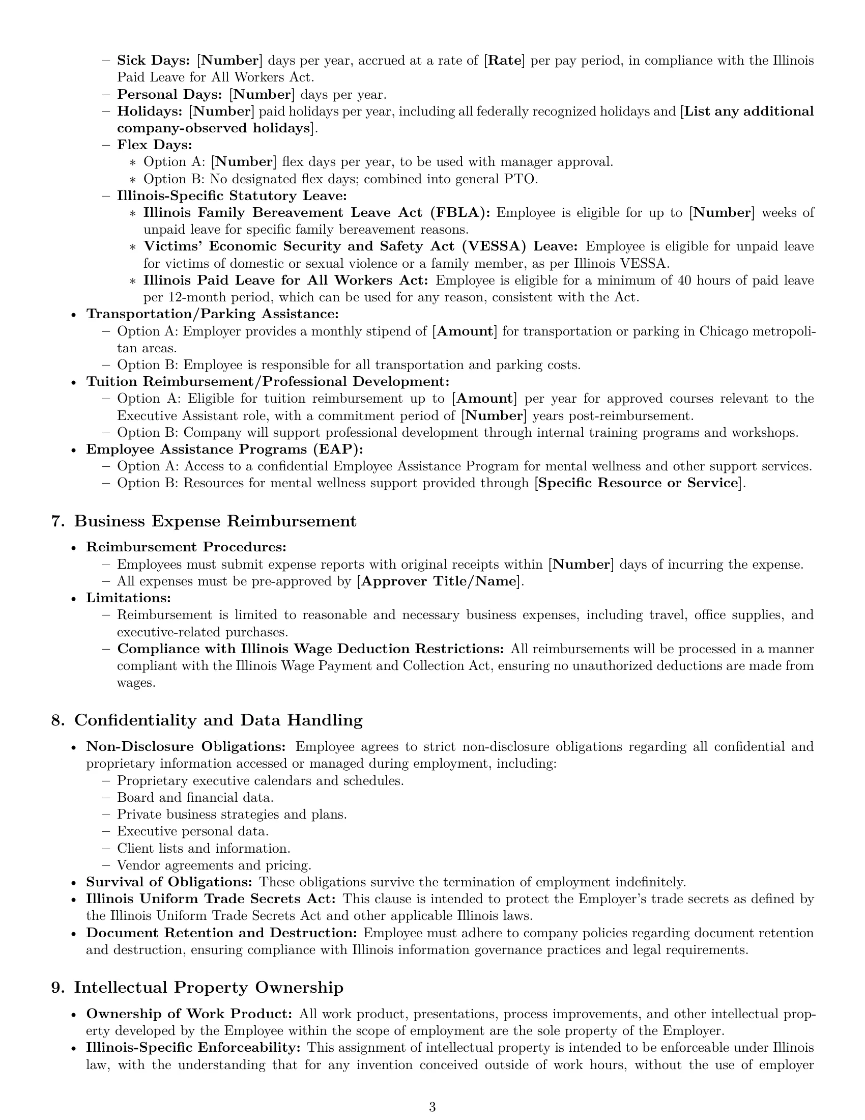 Preview page 3 of Pro Illinois executive assistant employment contract template