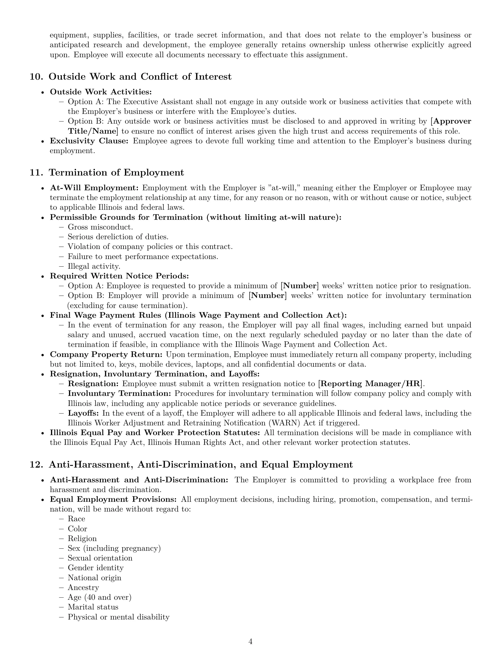Preview page 4 of Pro Illinois executive assistant employment contract template