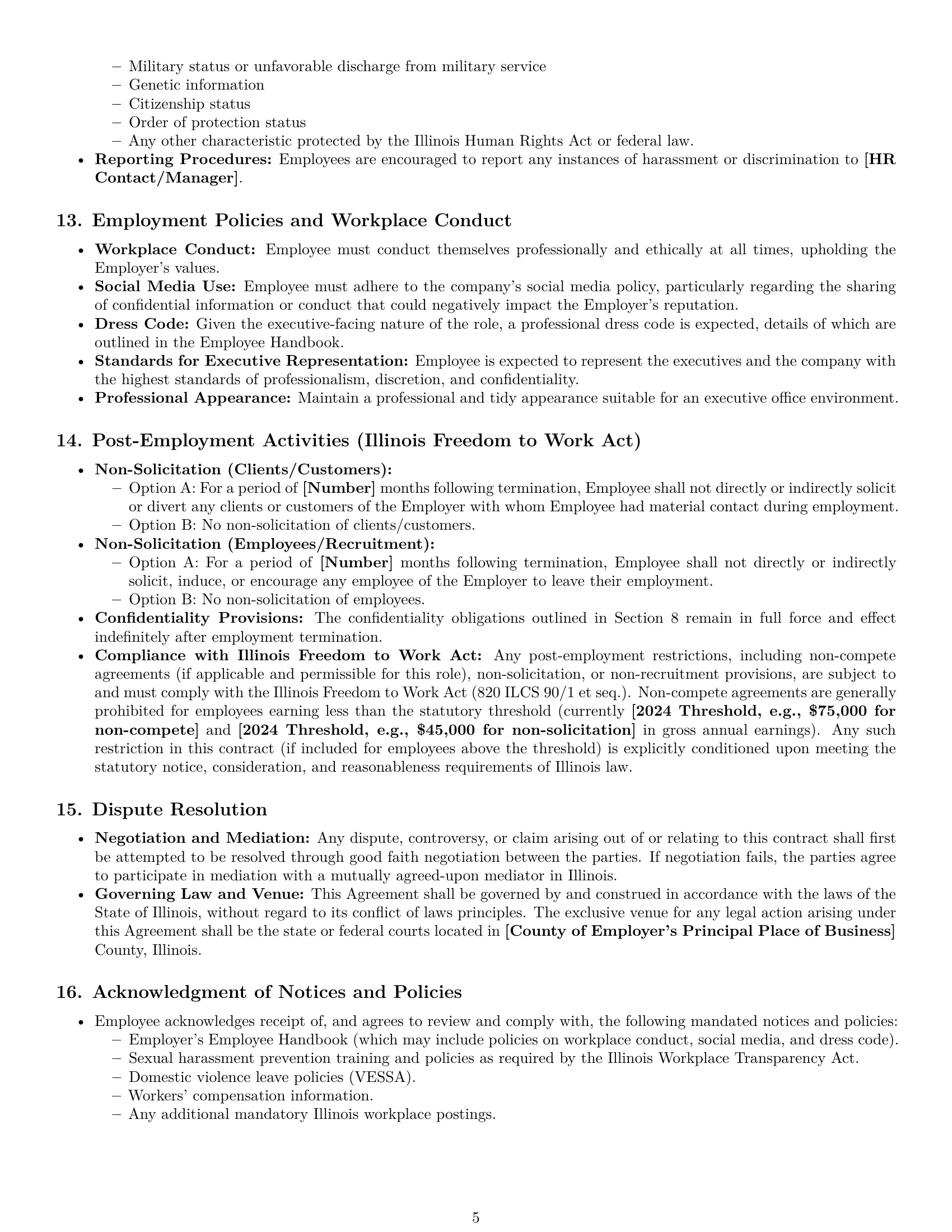 Preview page 5 of Pro Illinois executive assistant employment contract template