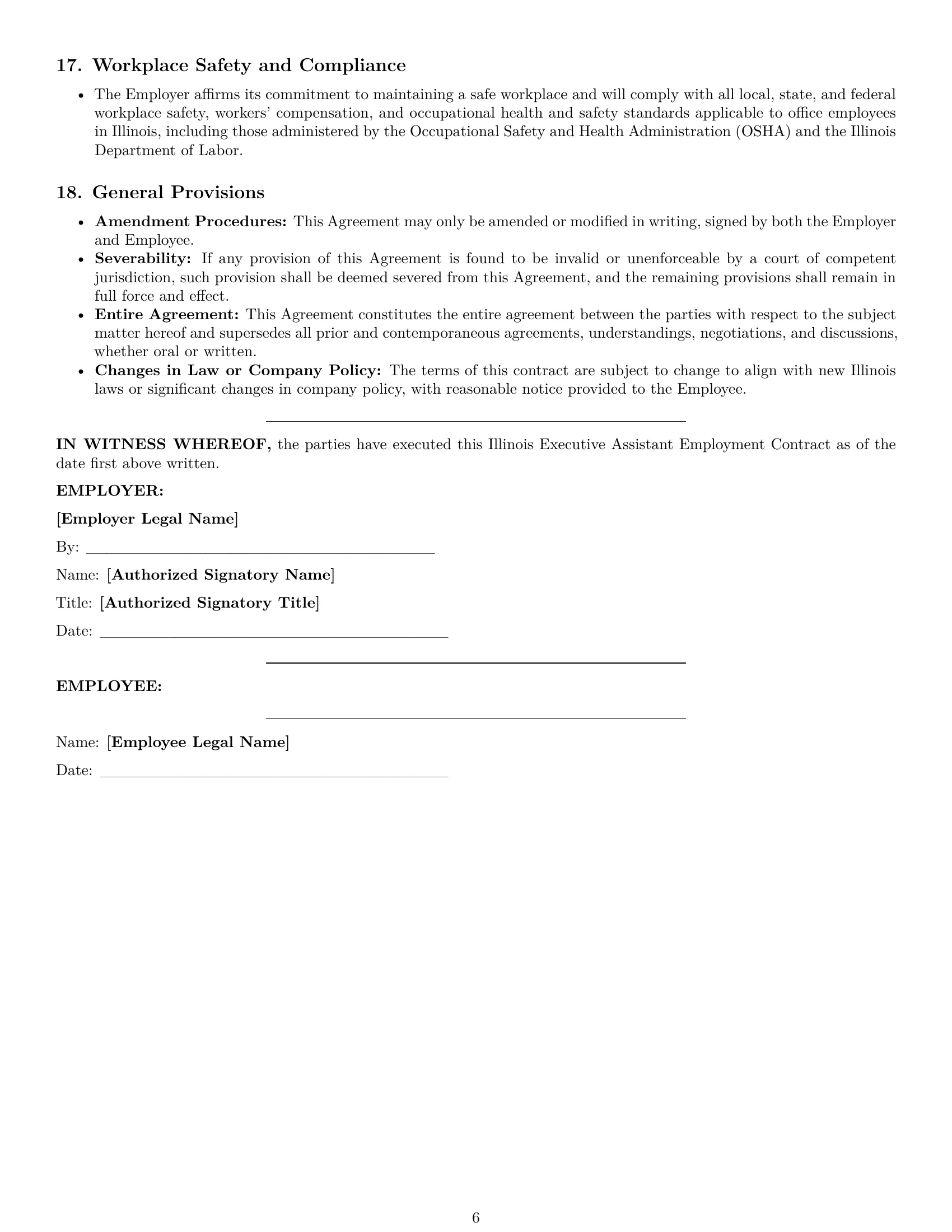 Preview page 6 of Pro Illinois executive assistant employment contract template