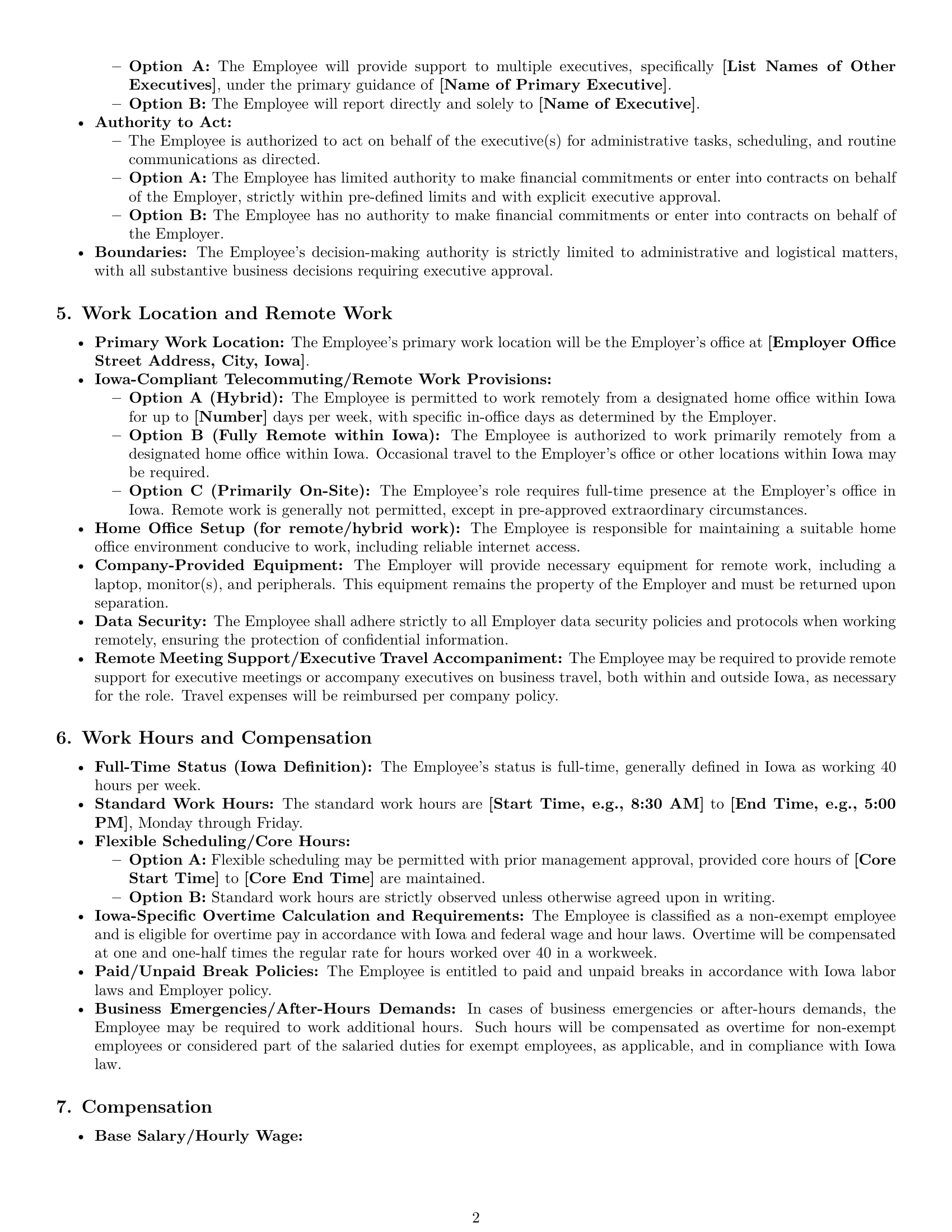 Preview page 2 of Pro Iowa executive assistant employment contract template