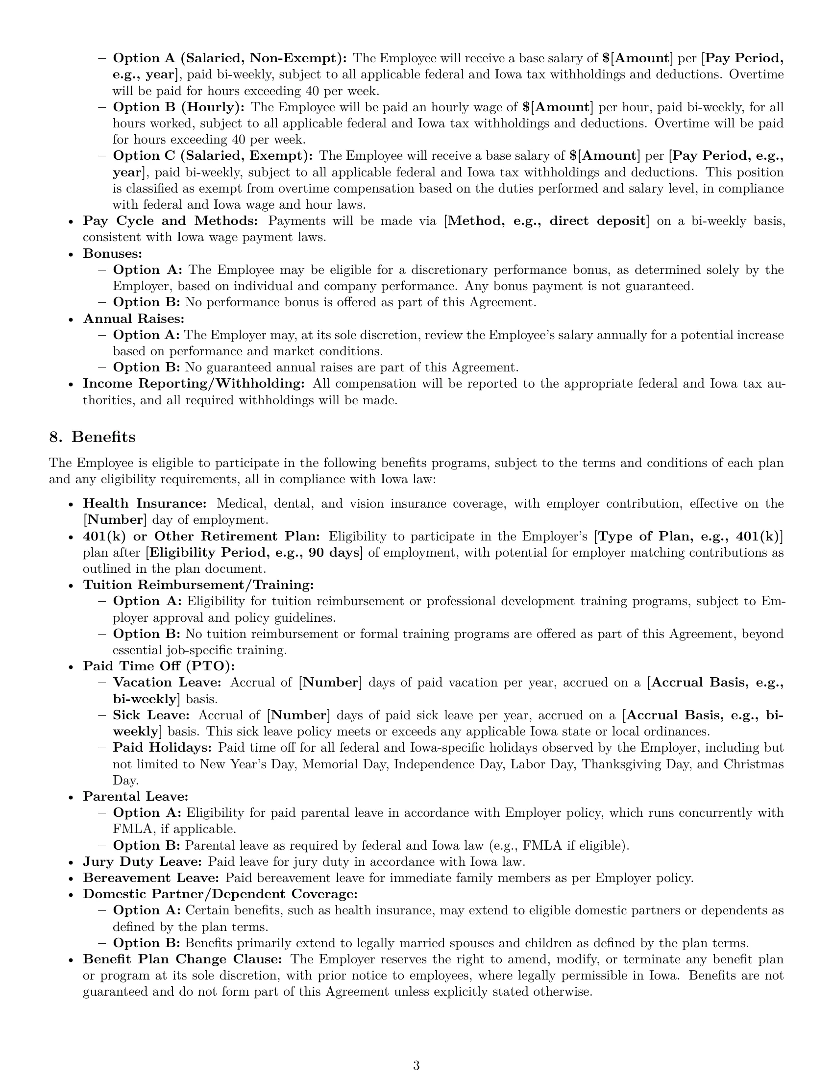 Preview page 3 of Pro Iowa executive assistant employment contract template