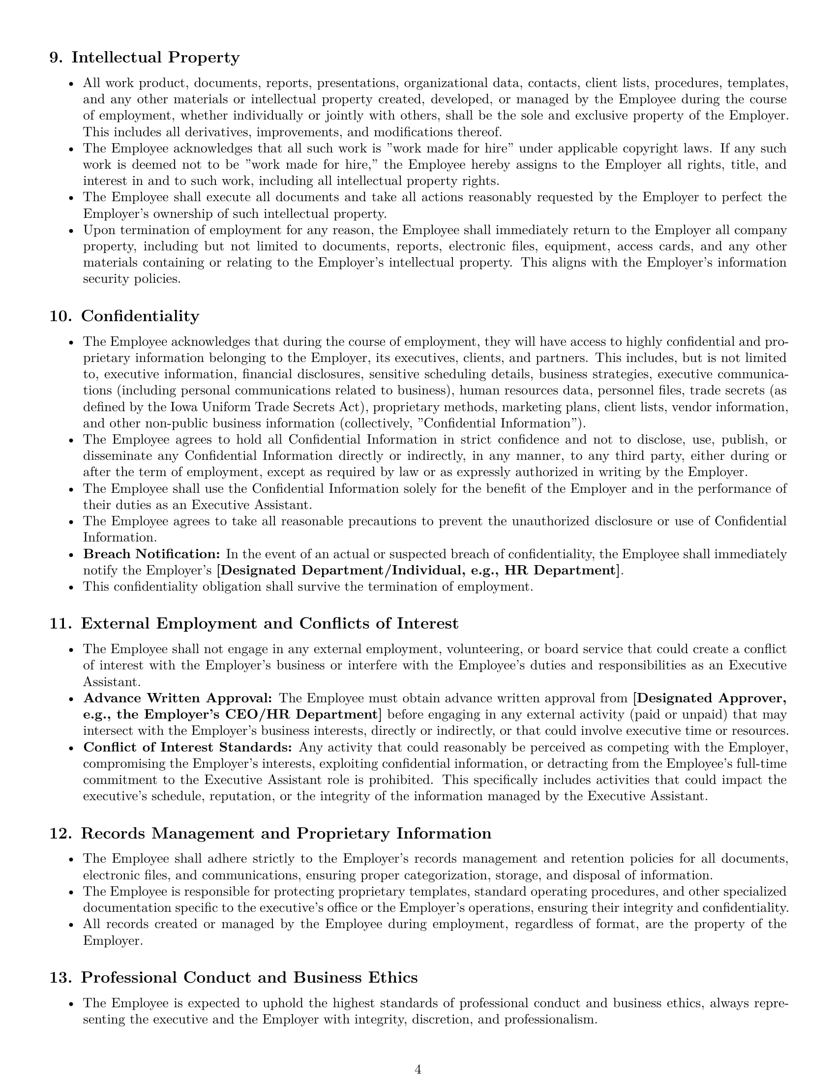 Preview page 4 of Pro Iowa executive assistant employment contract template