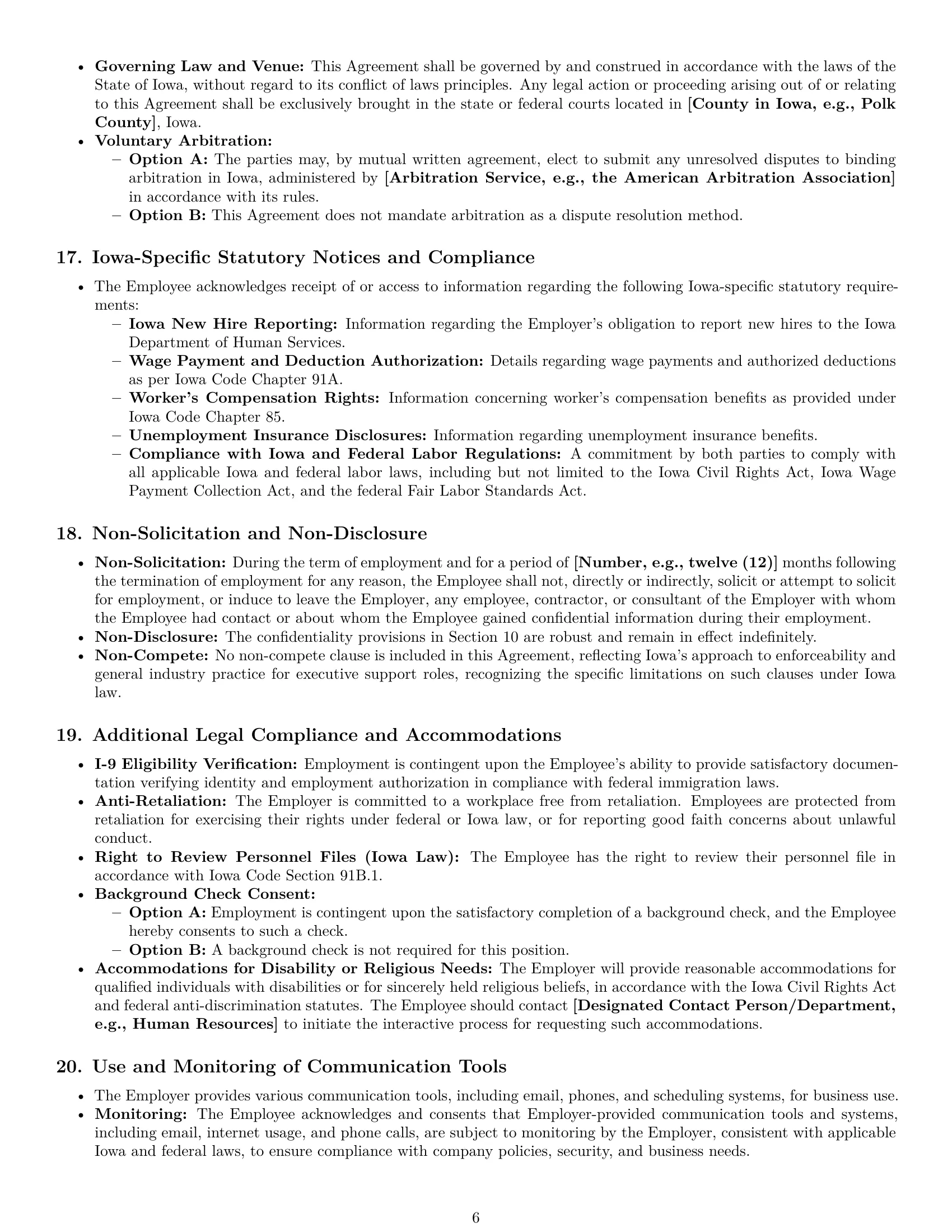 Preview page 6 of Pro Iowa executive assistant employment contract template