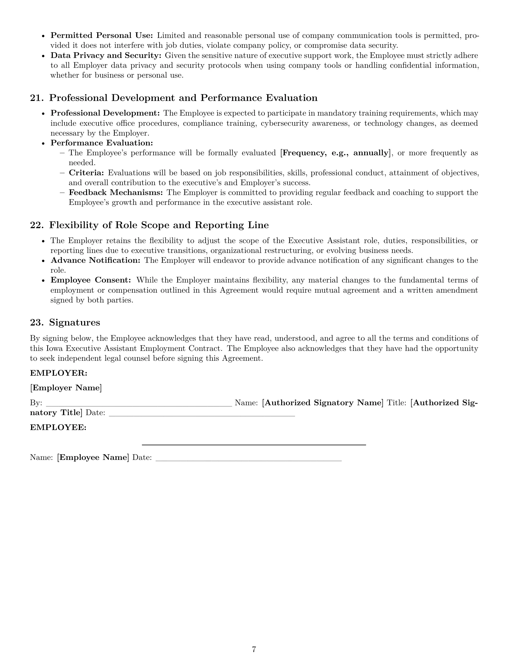 Preview page 7 of Pro Iowa executive assistant employment contract template