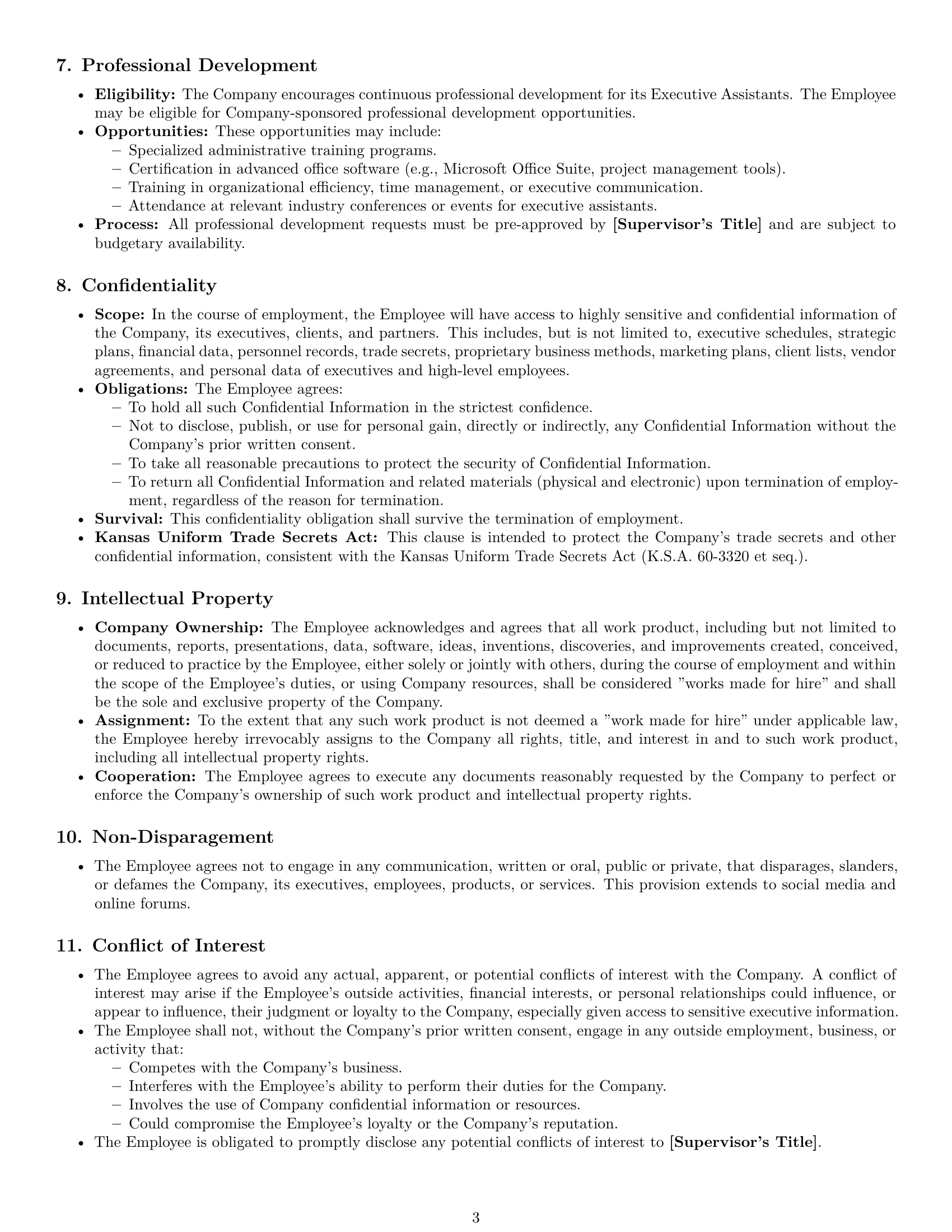 Preview page 3 of Pro Kansas executive assistant employment contract template