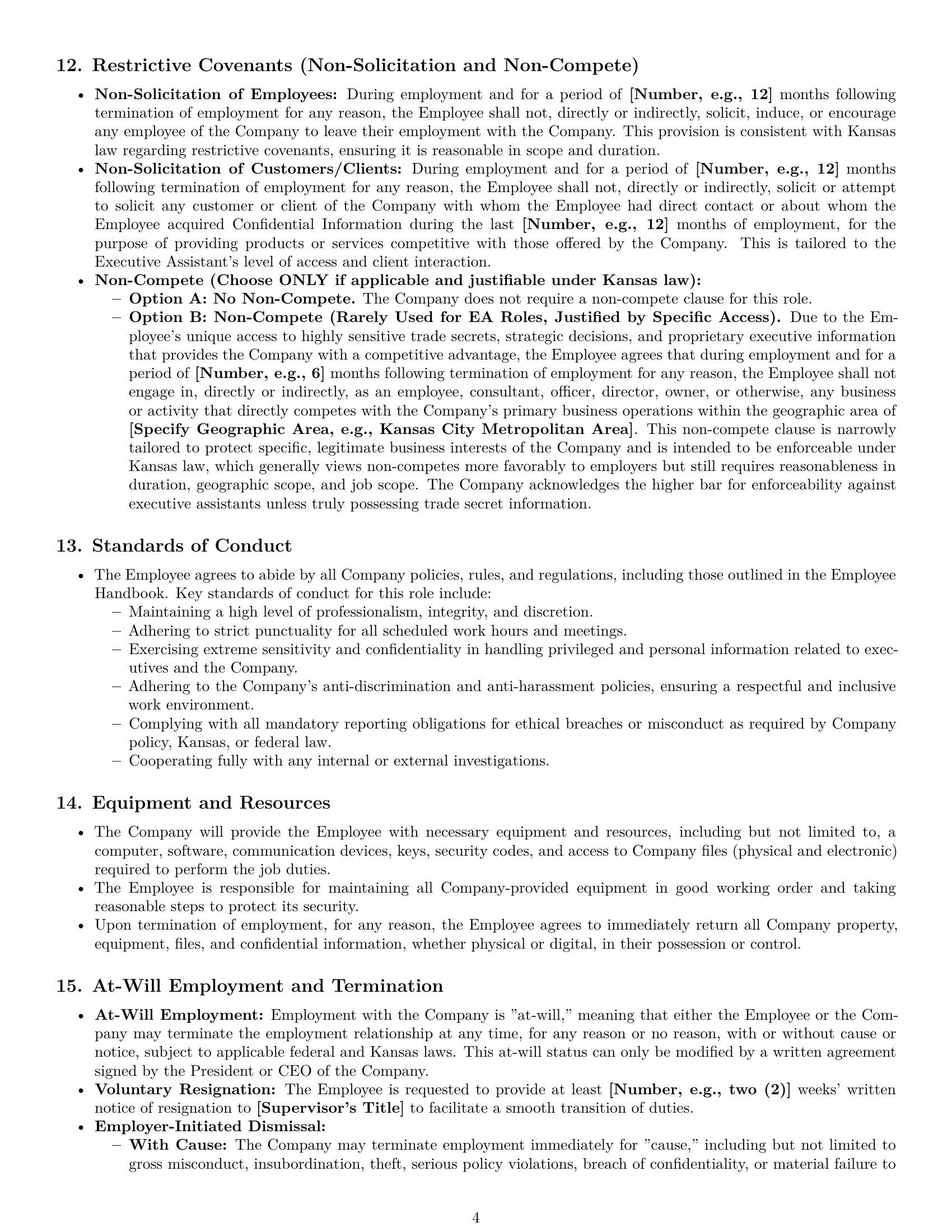 Preview page 4 of Pro Kansas executive assistant employment contract template