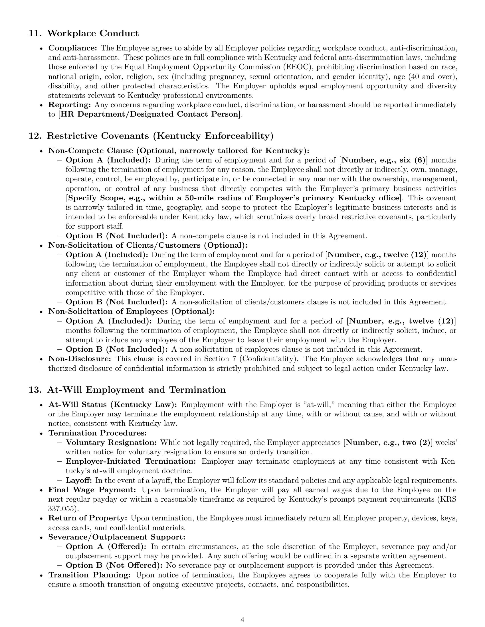Preview page 4 of Pro Kentucky executive assistant employment contract template