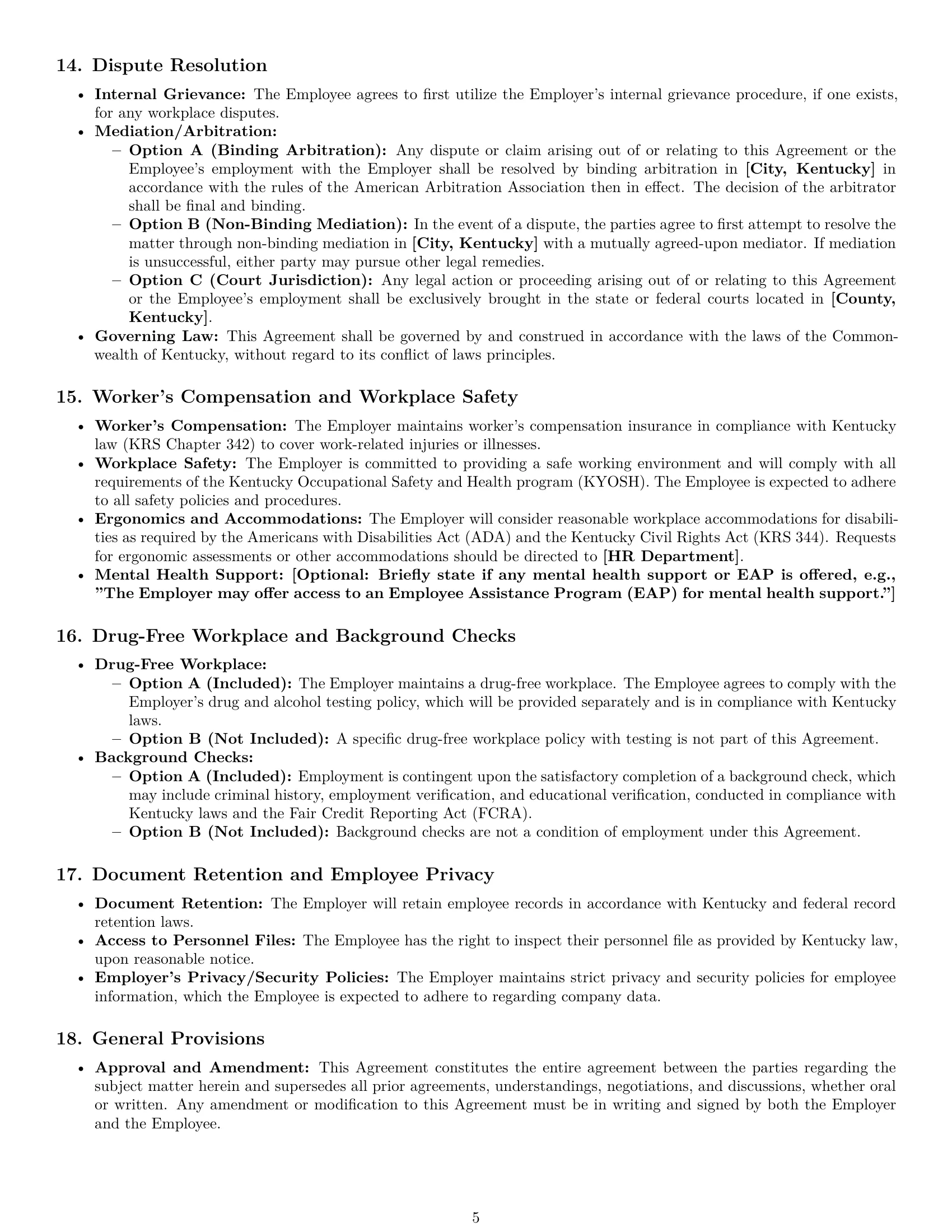 Preview page 5 of Pro Kentucky executive assistant employment contract template