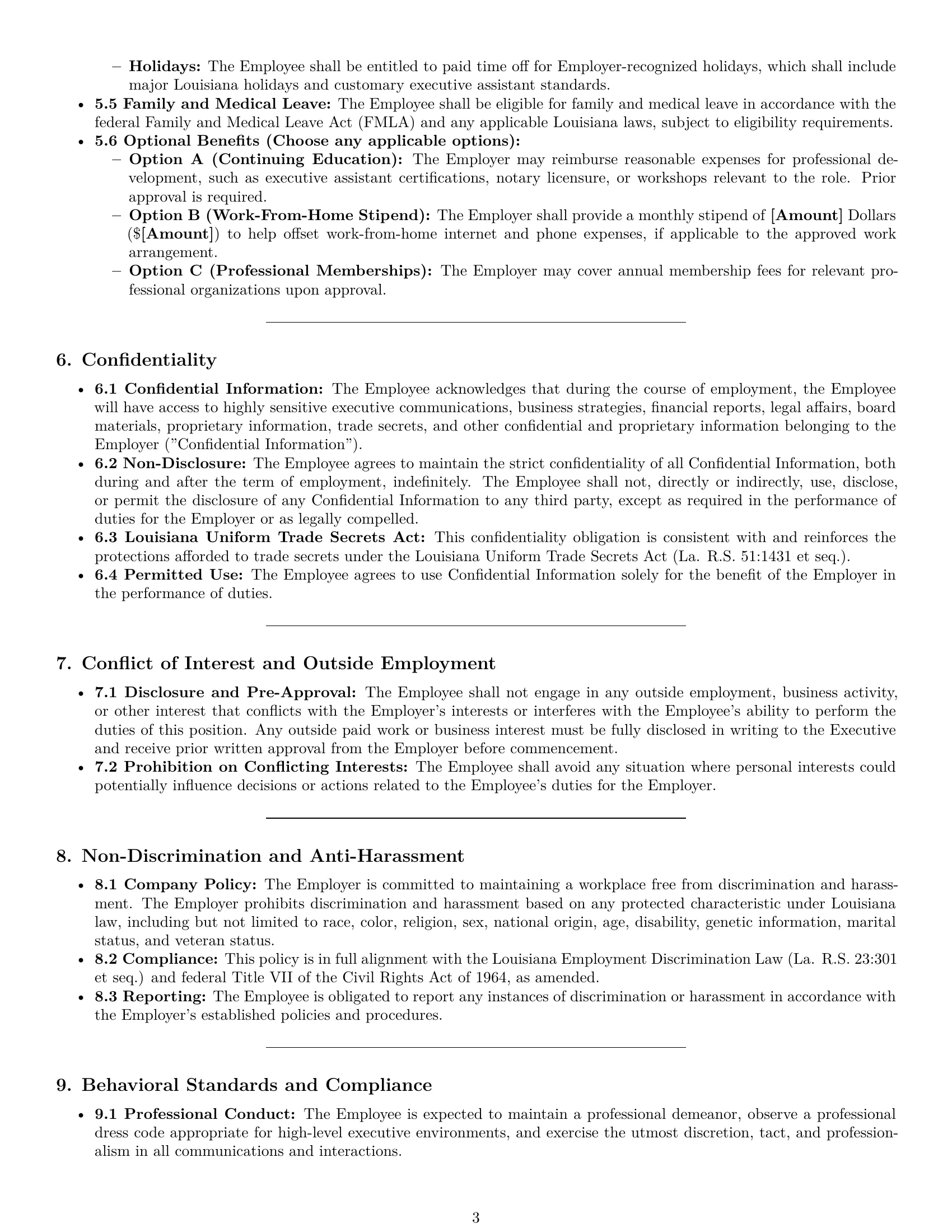 Preview page 3 of Pro Louisiana executive assistant employment contract template