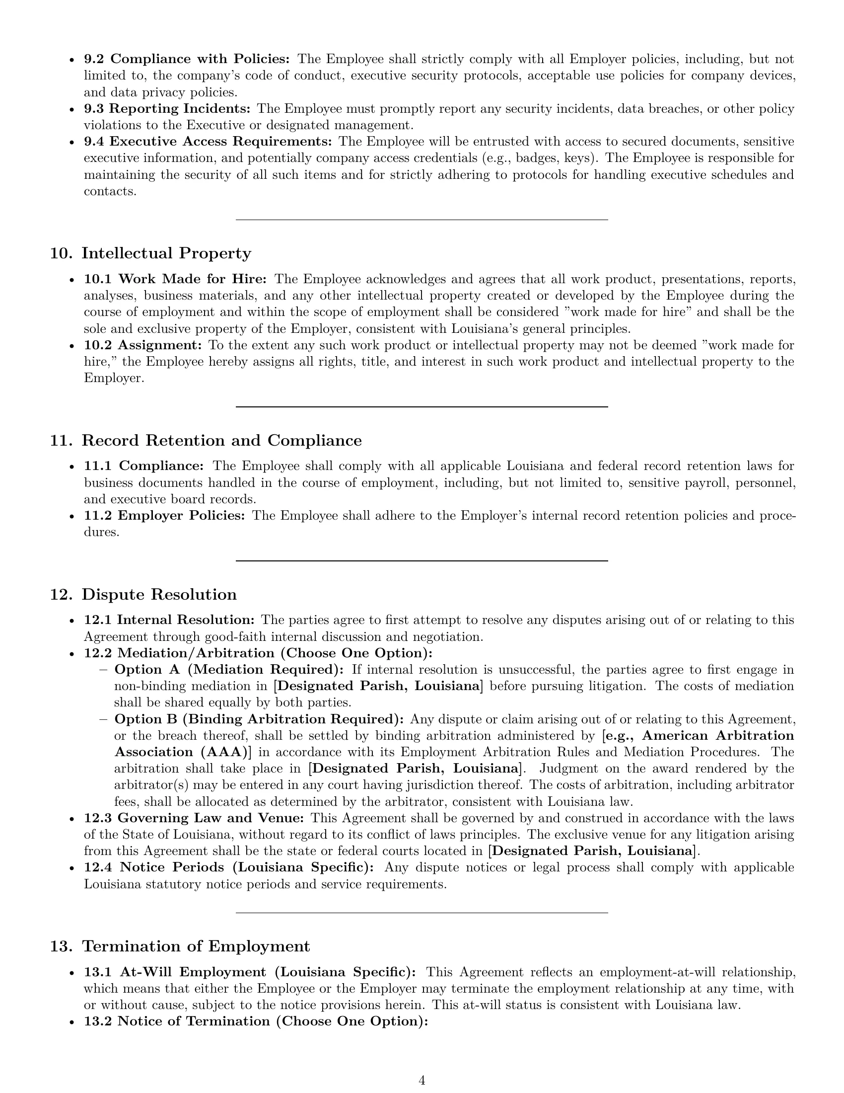 Preview page 4 of Pro Louisiana executive assistant employment contract template