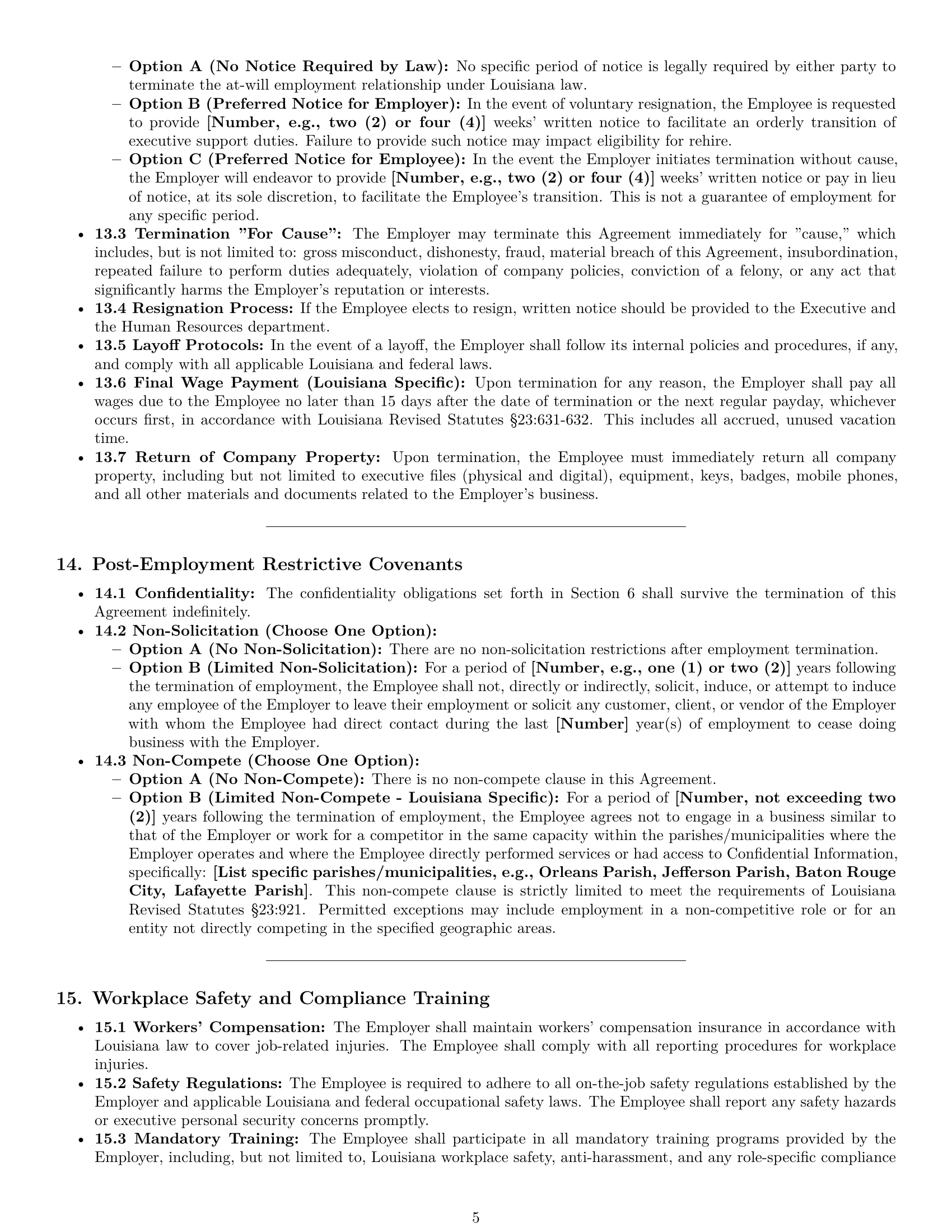 Preview page 5 of Pro Louisiana executive assistant employment contract template