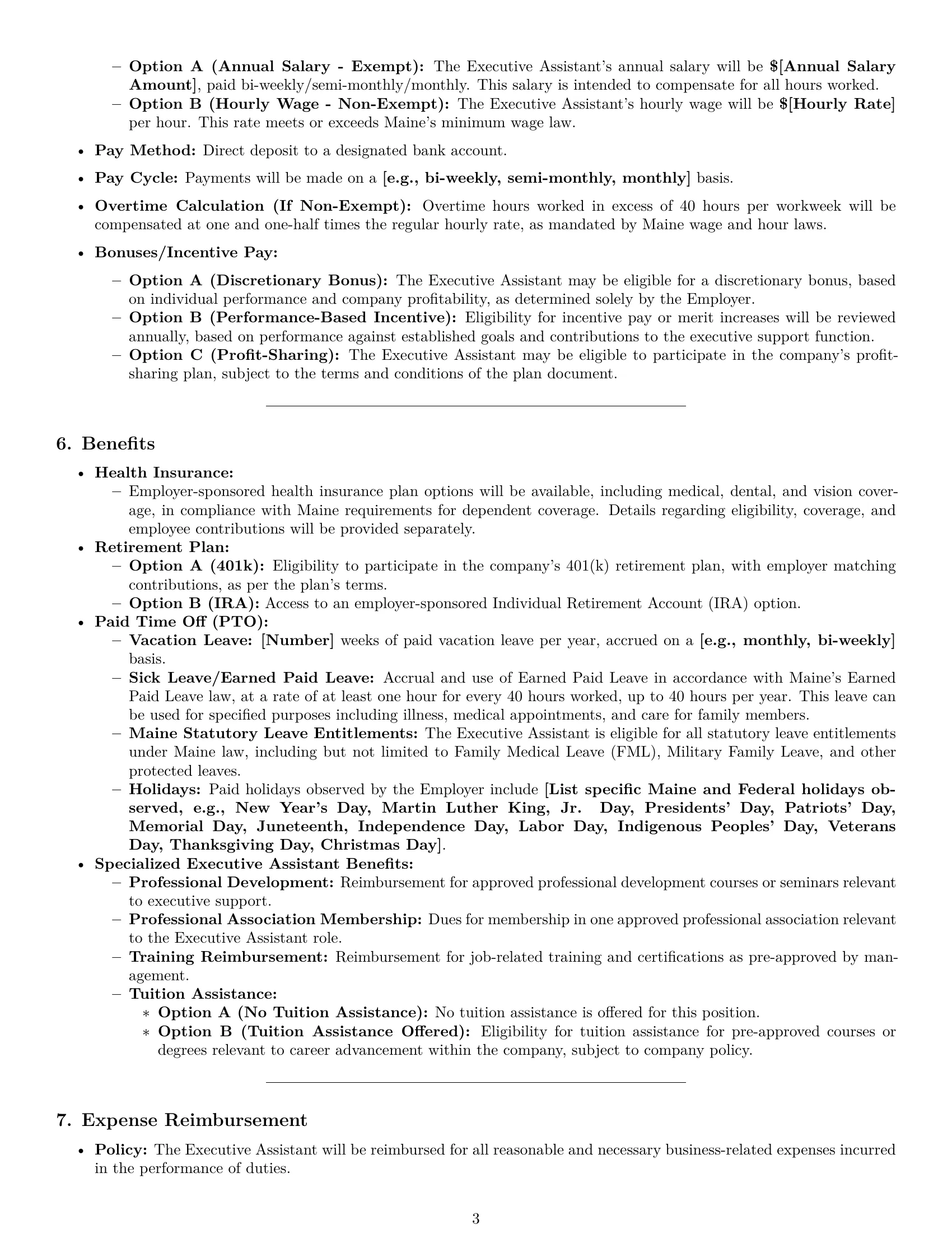 Preview page 3 of Pro Maine executive assistant employment contract template