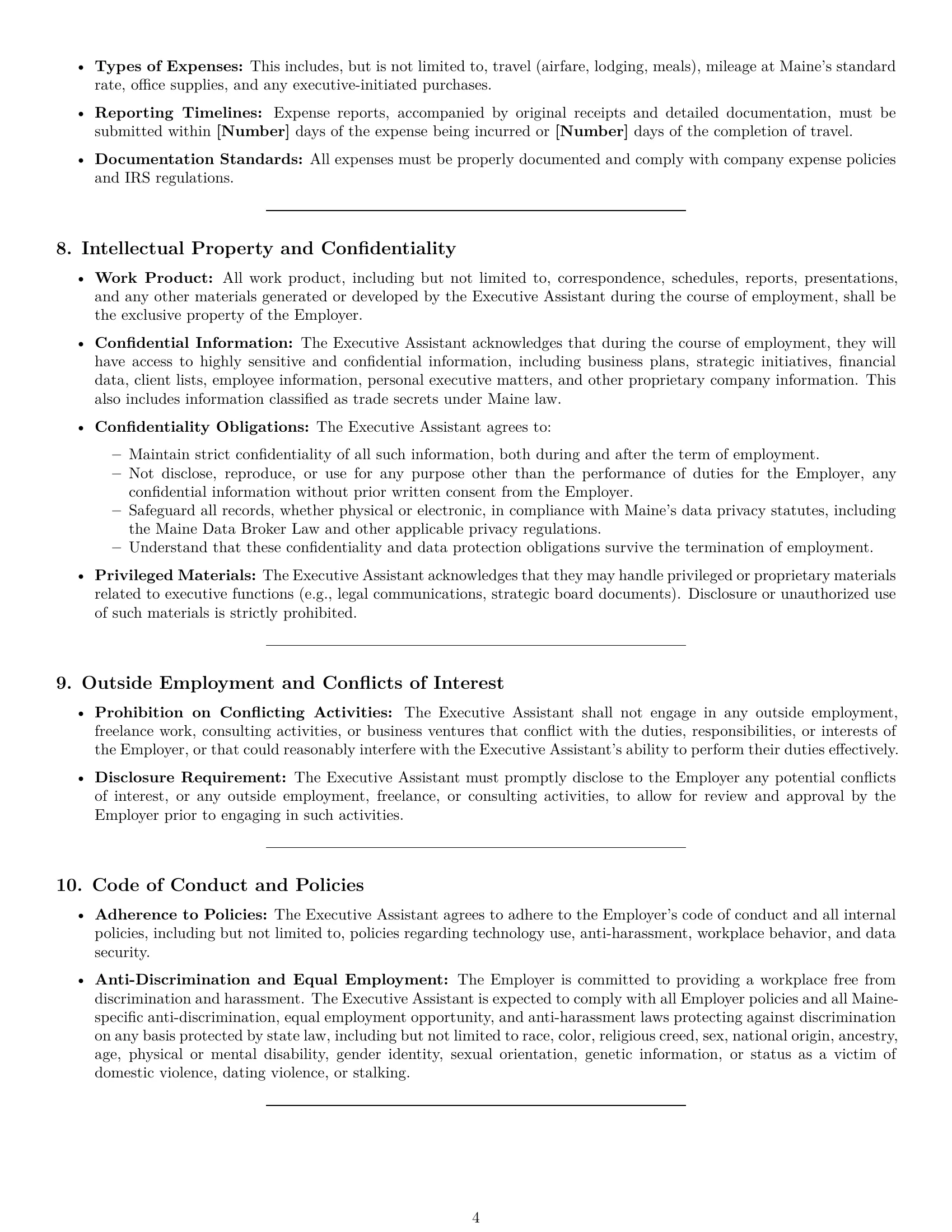Preview page 4 of Pro Maine executive assistant employment contract template