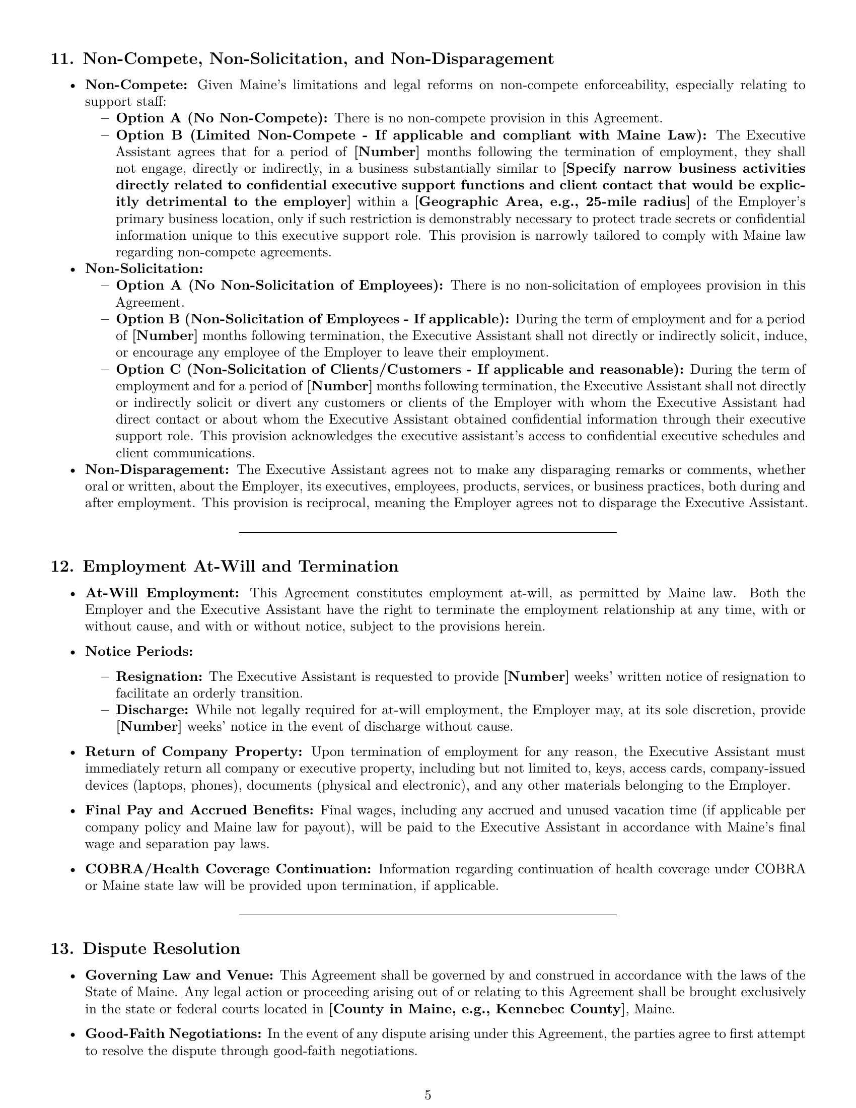 Preview page 5 of Pro Maine executive assistant employment contract template