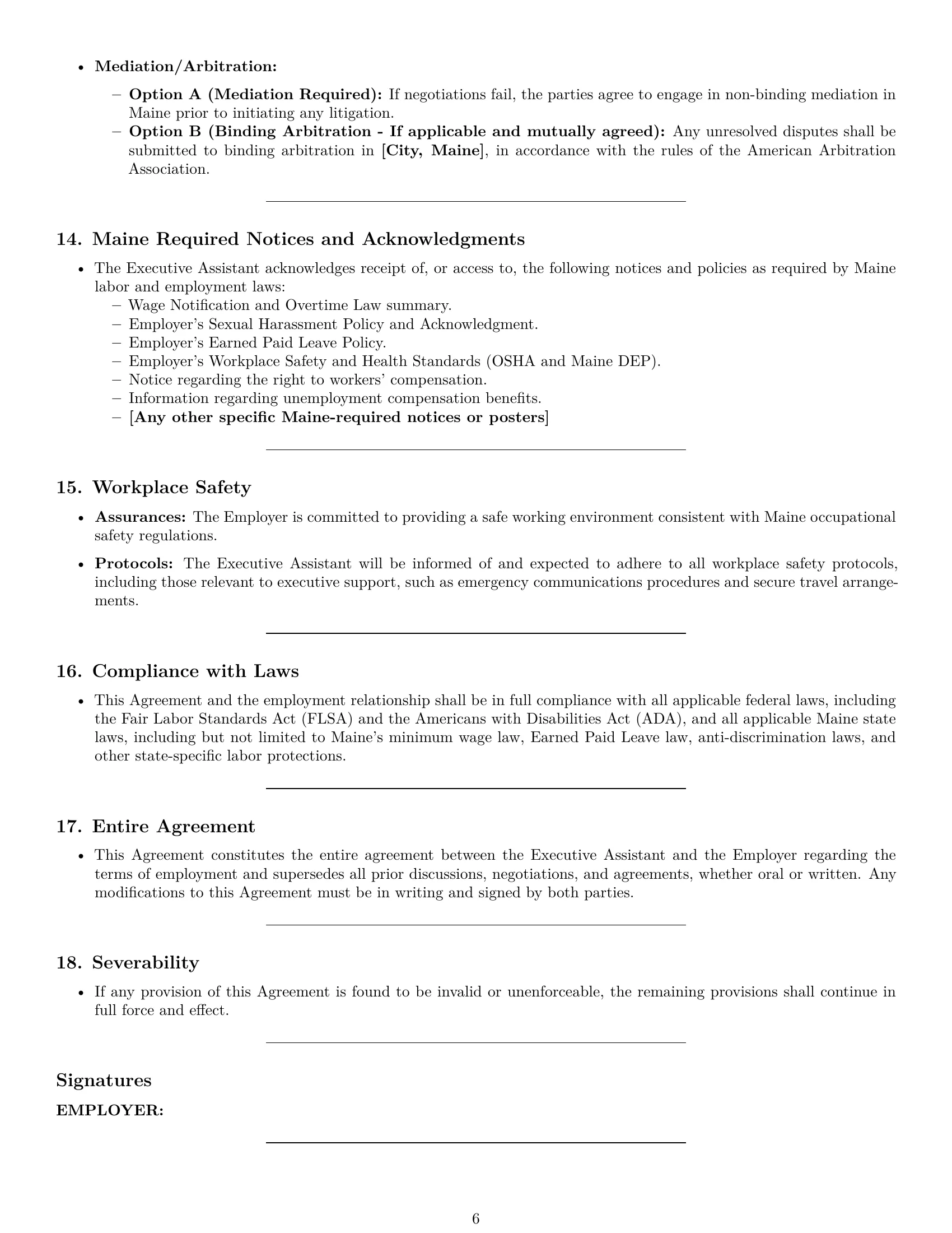 Preview page 6 of Pro Maine executive assistant employment contract template