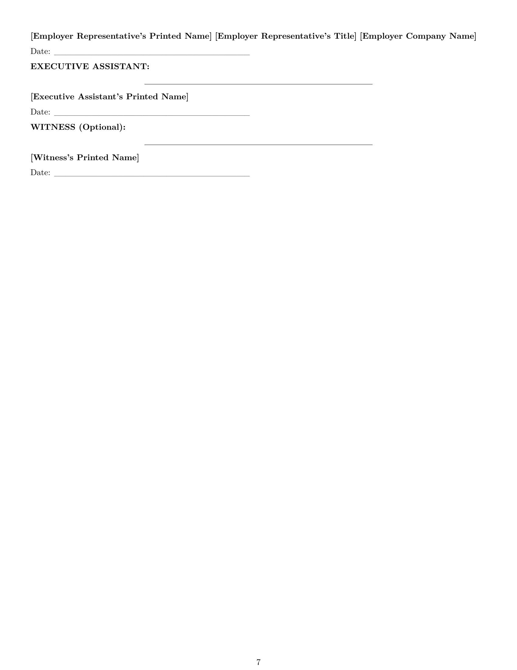 Preview page 7 of Pro Maine executive assistant employment contract template