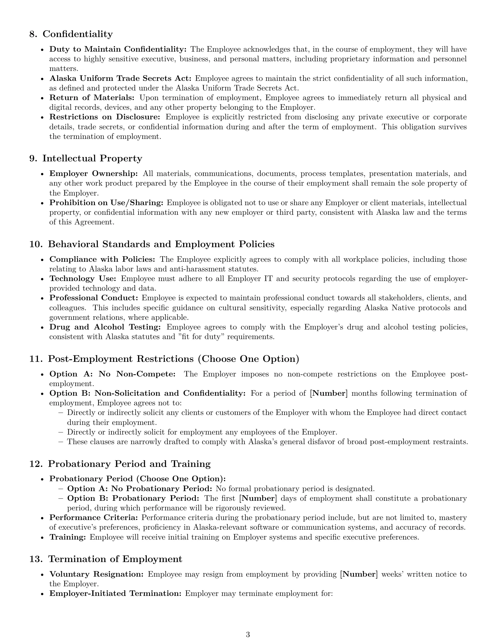 Preview page 3 of Pro Alaska executive assistant employment contract template