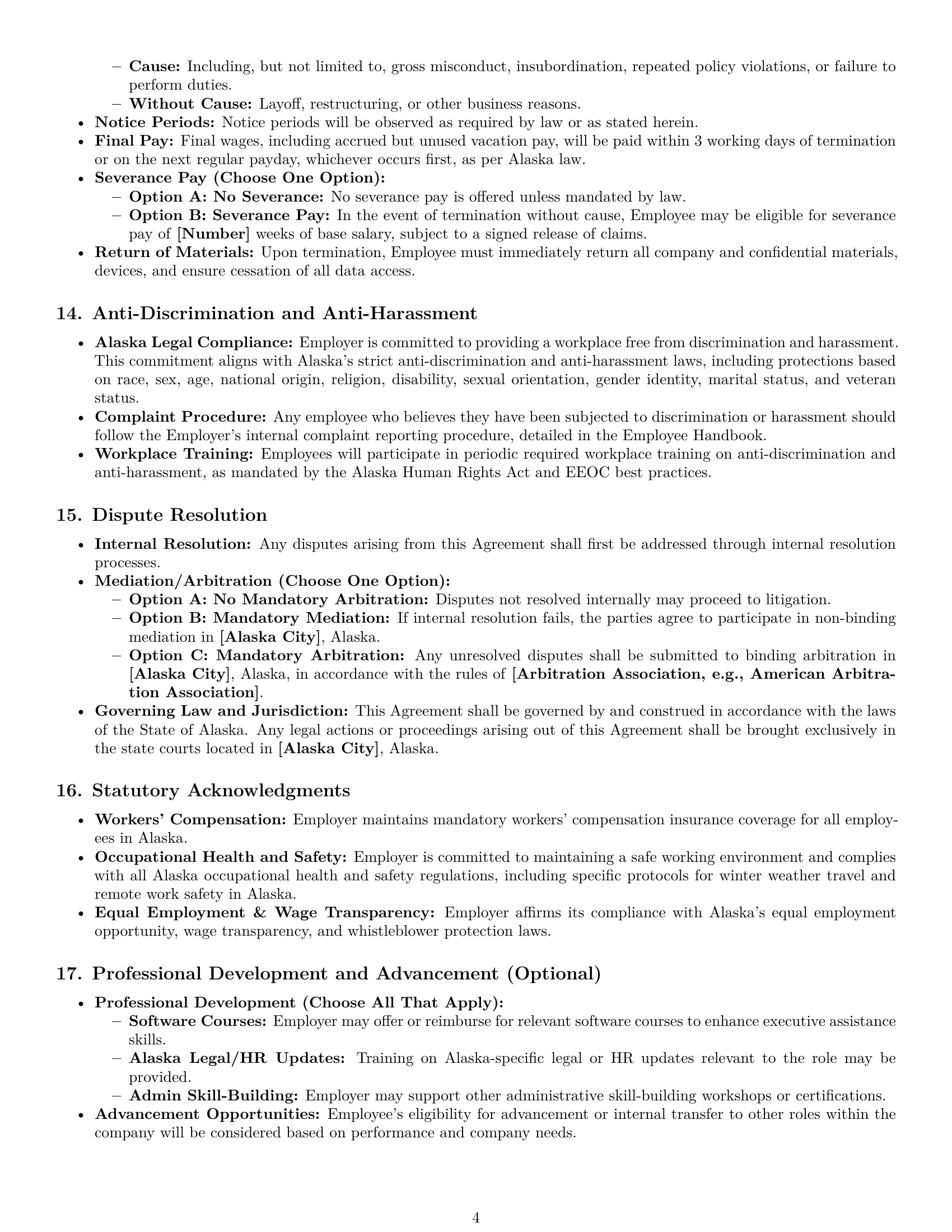 Preview page 4 of Pro Alaska executive assistant employment contract template