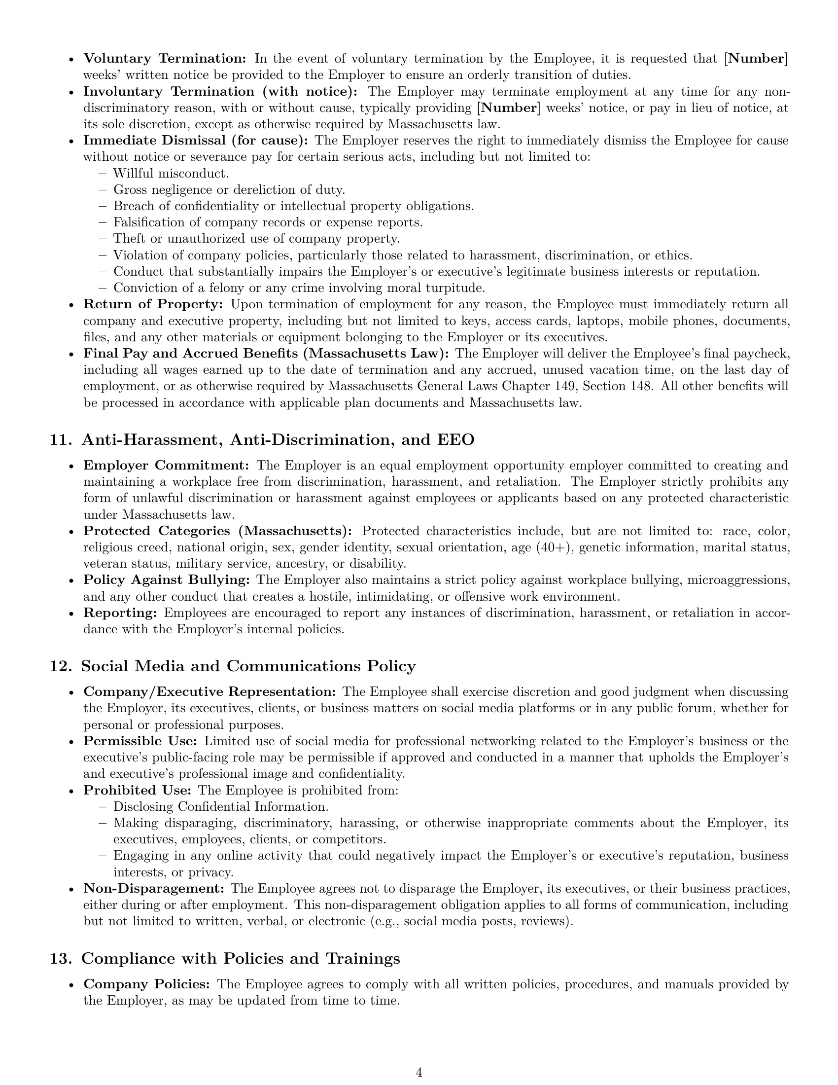 Preview page 4 of Pro Massachusetts executive assistant employment contract template